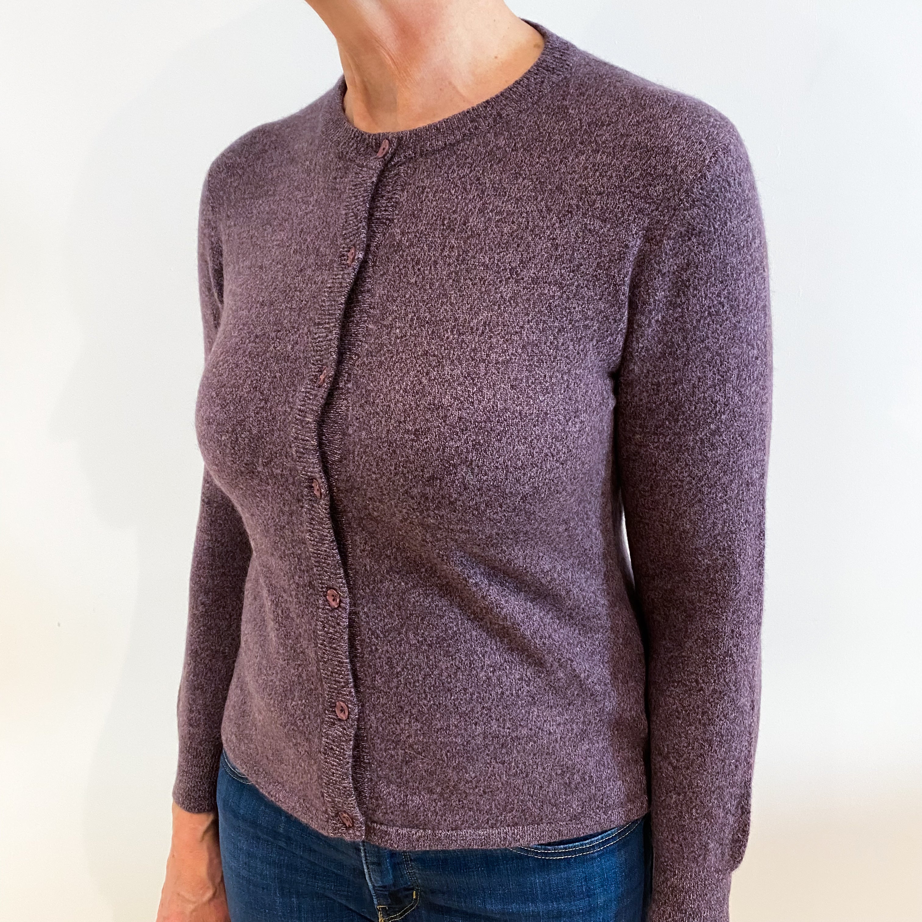 Grape Purple Marl Cashmere Crew Neck Cardigan Medium