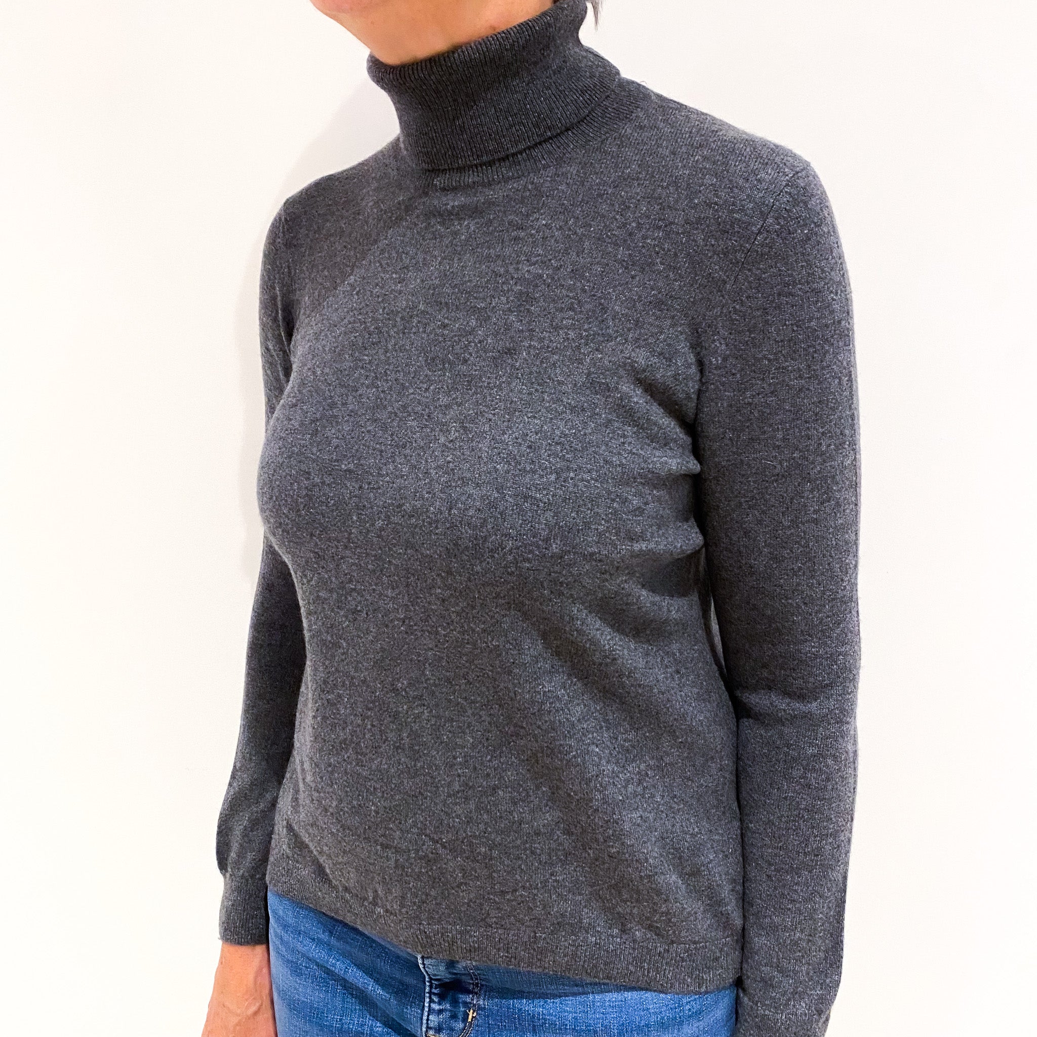 Slate Grey Cashmere Polo Neck Jumper Medium