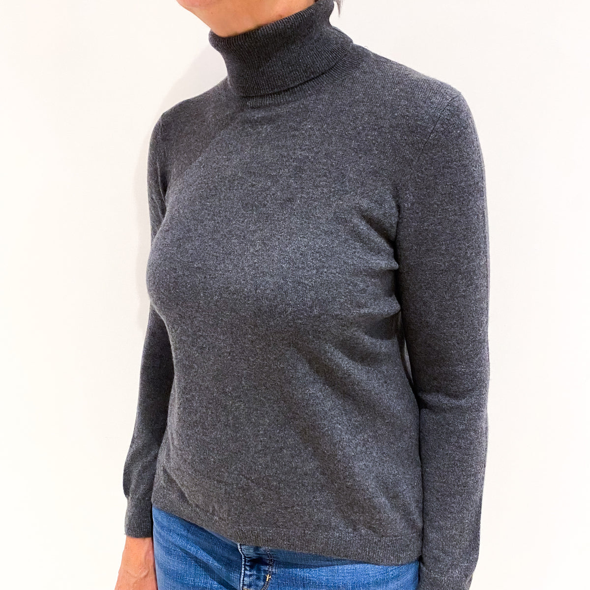 Slate Grey Cashmere Polo Neck Jumper Medium