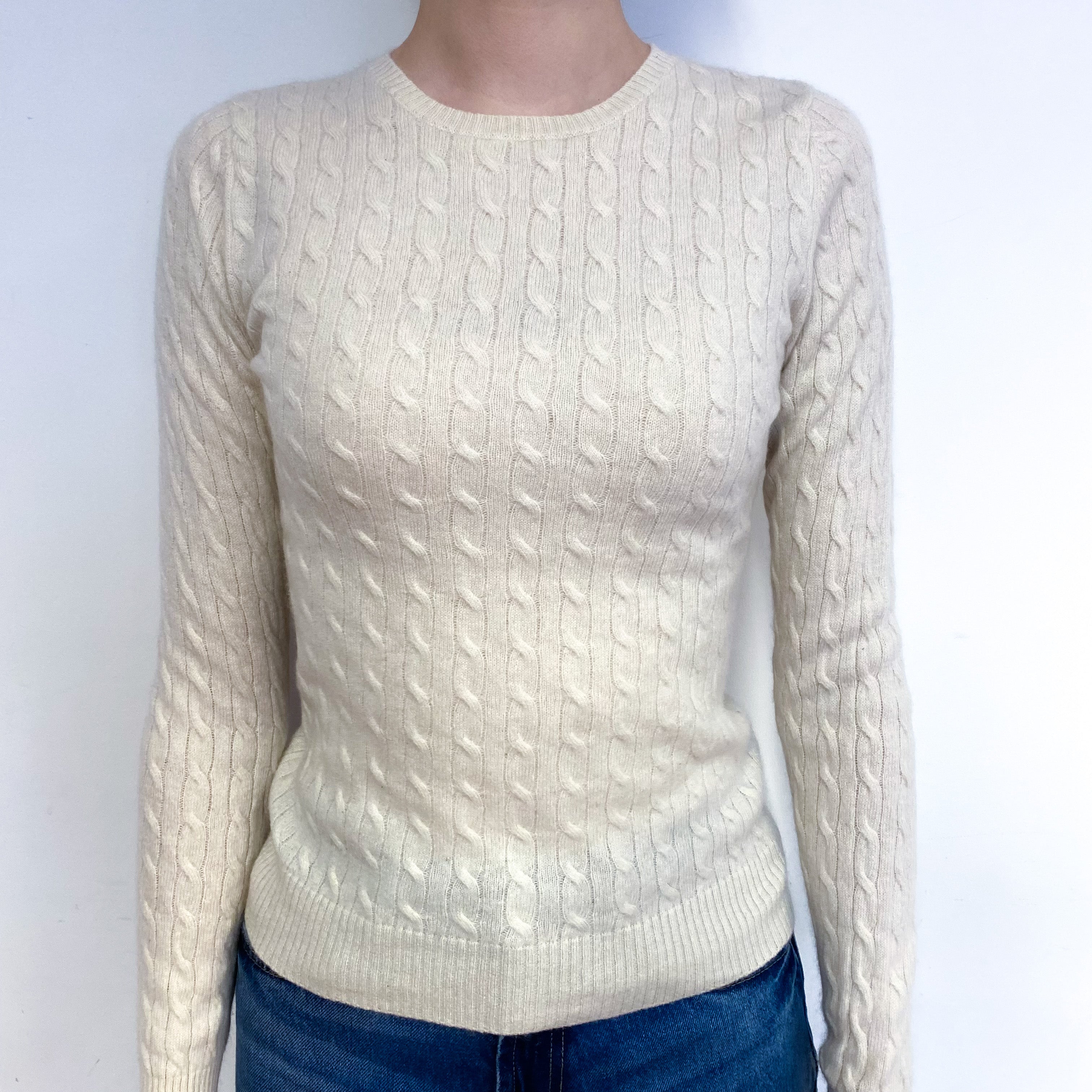 Cream Cable Cashmere Crew Neck Jumper Extra Small
