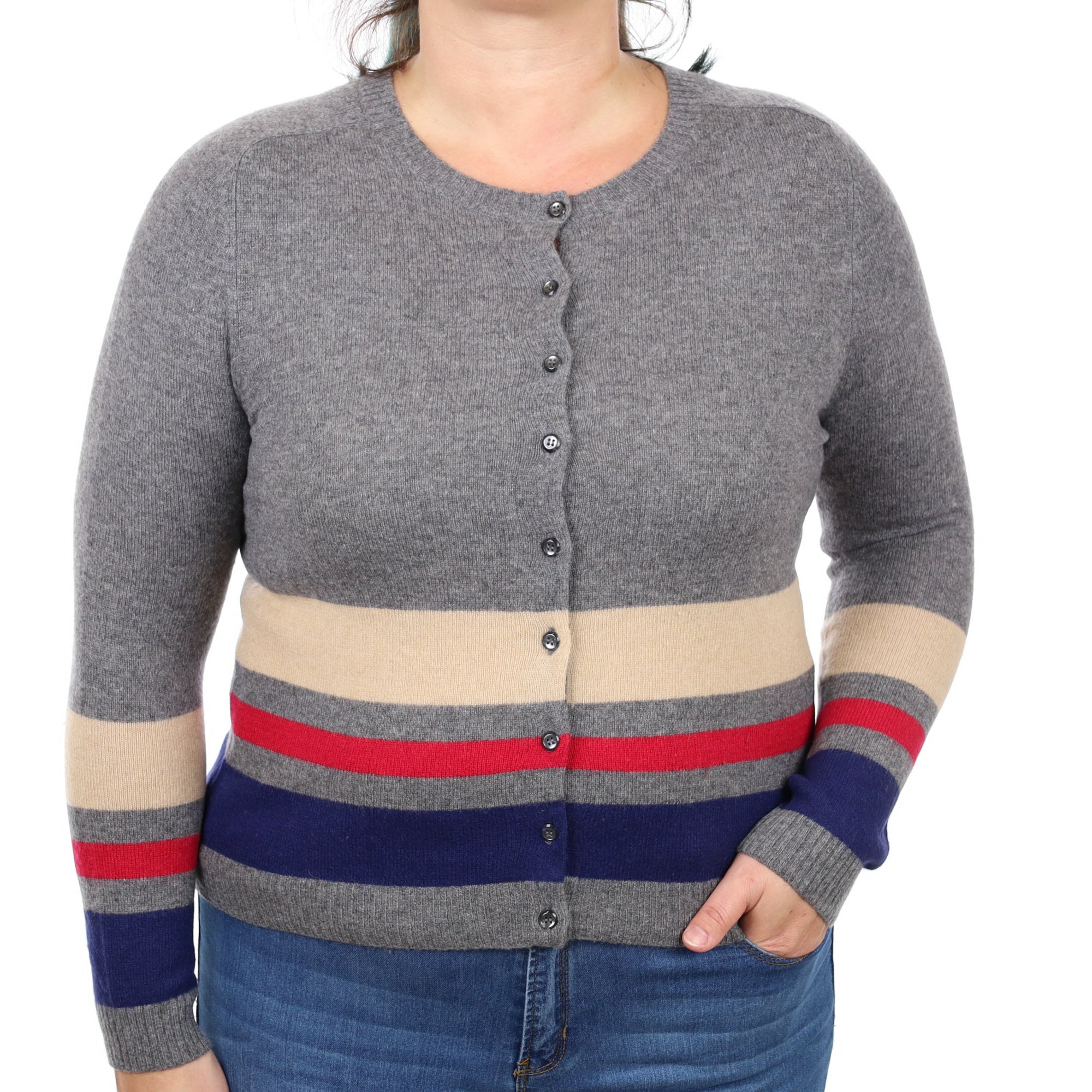 Slate Grey Cashmere Crew Neck Cardigan Large