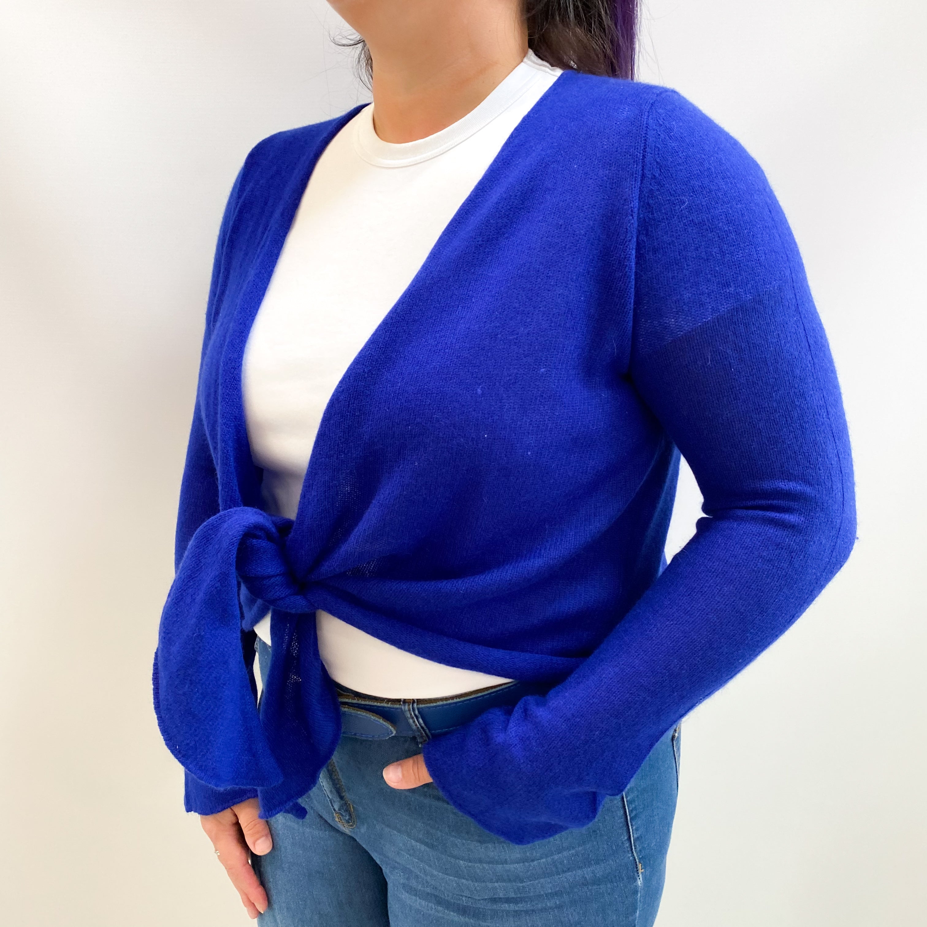 Electric Blue Cashmere Tie Front Cardigan Large