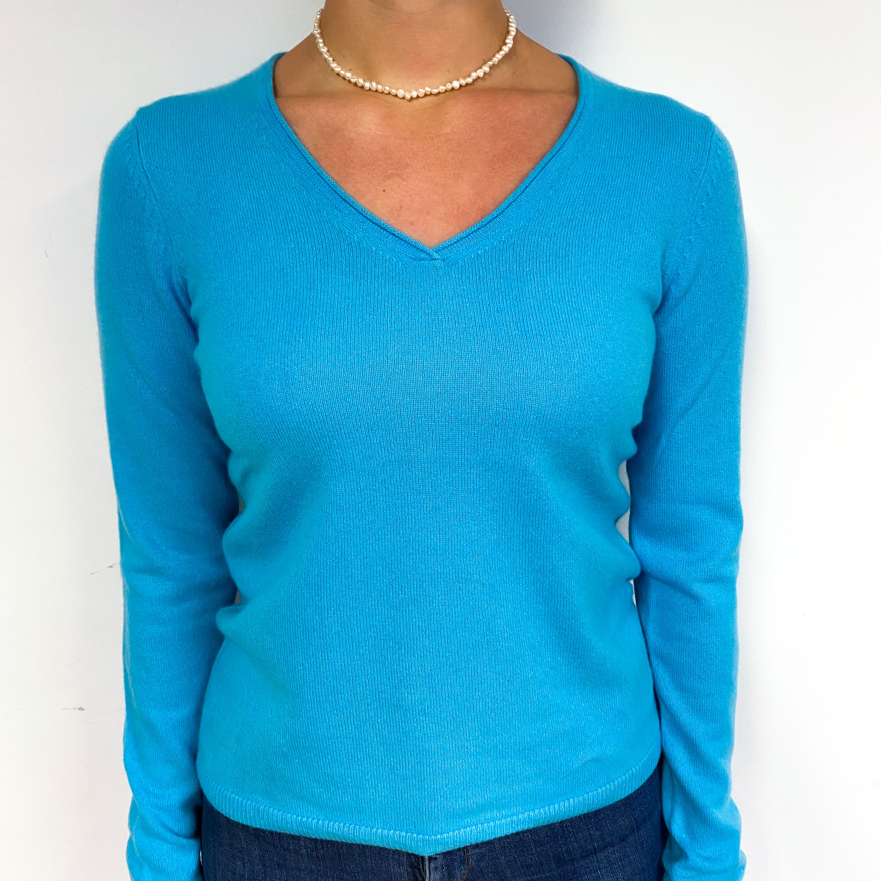 Aqua Blue Cashmere V-Neck Jumper Small