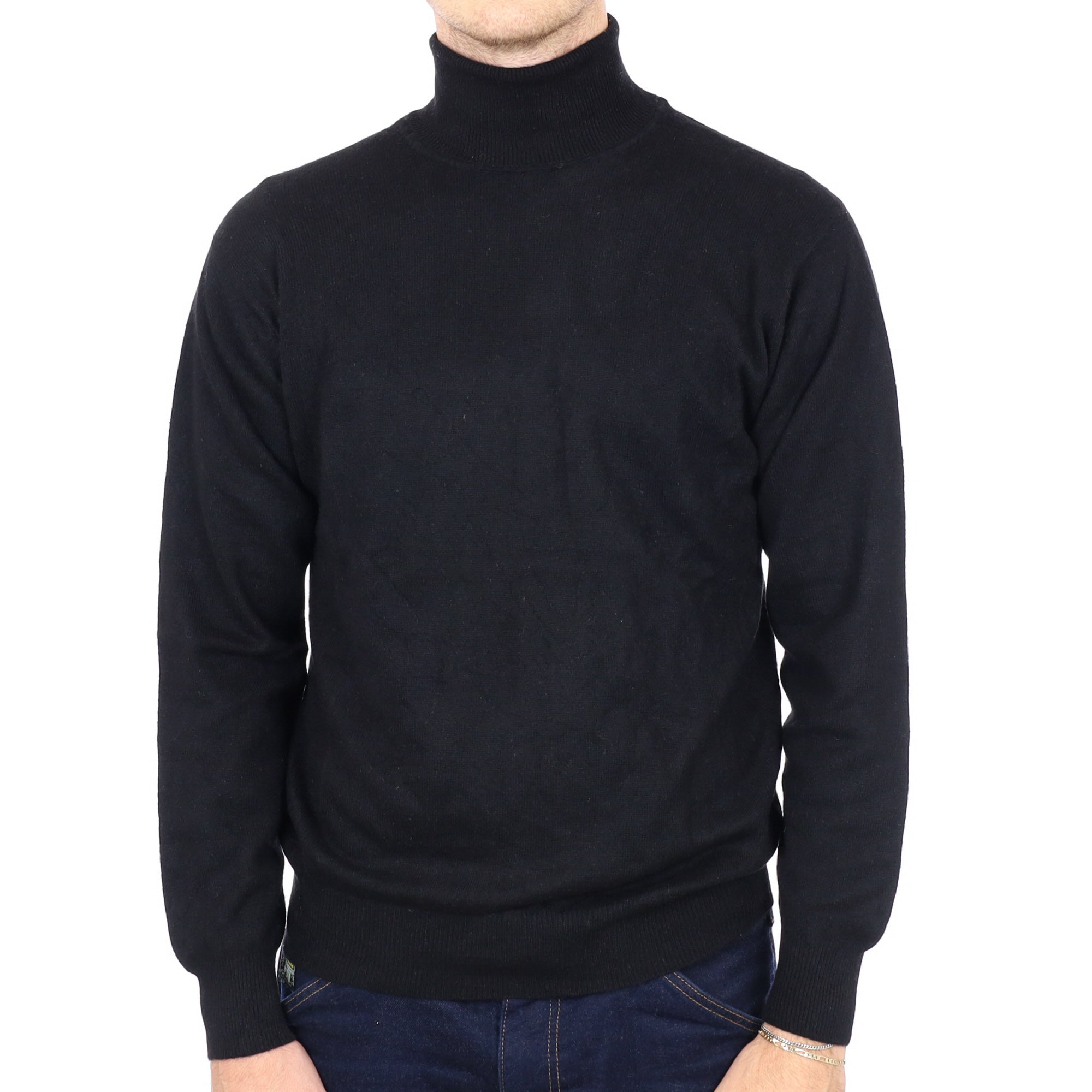 Men's Black Cashmere Polo Neck Jumper Large