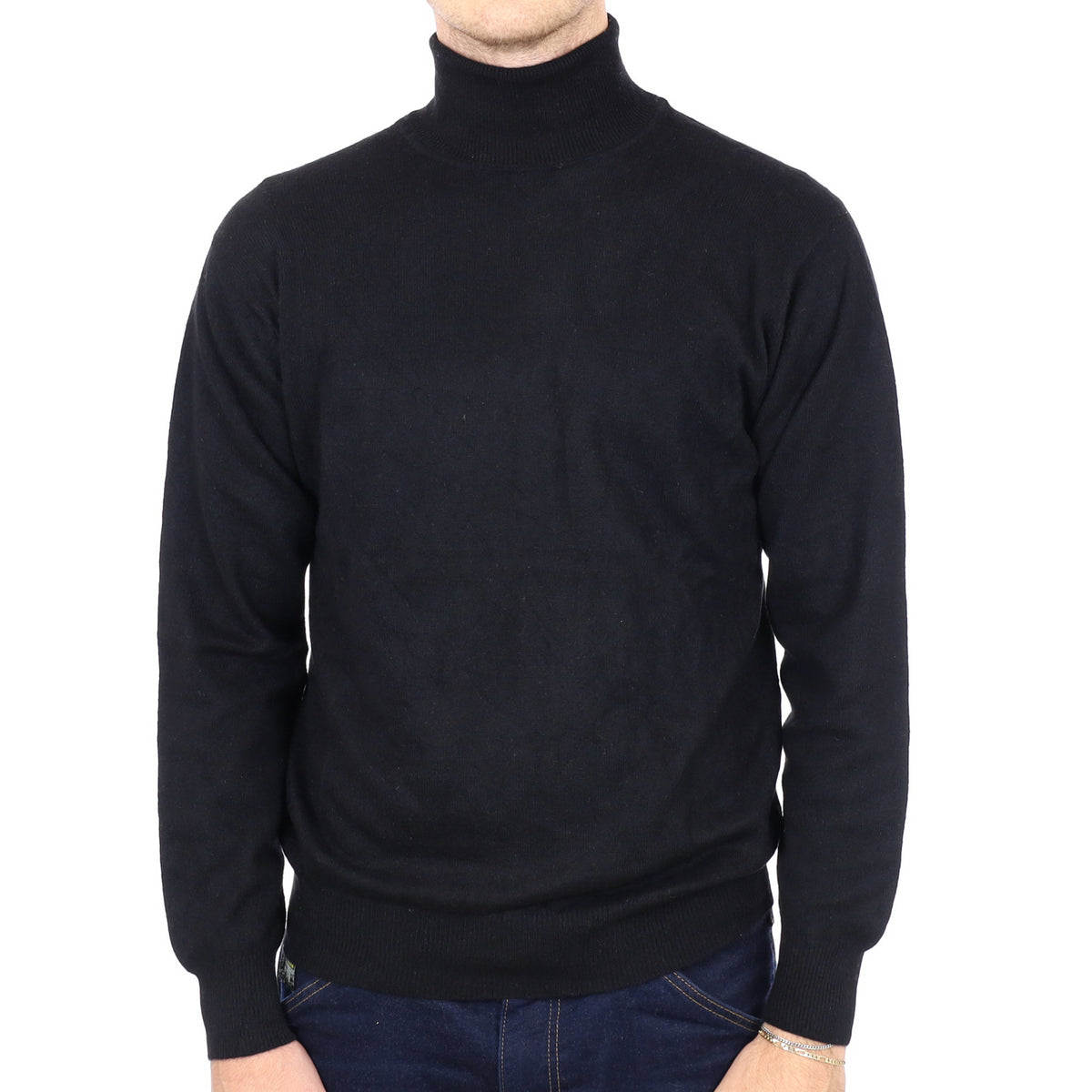 Men's Black Cashmere Polo Neck Jumper Large