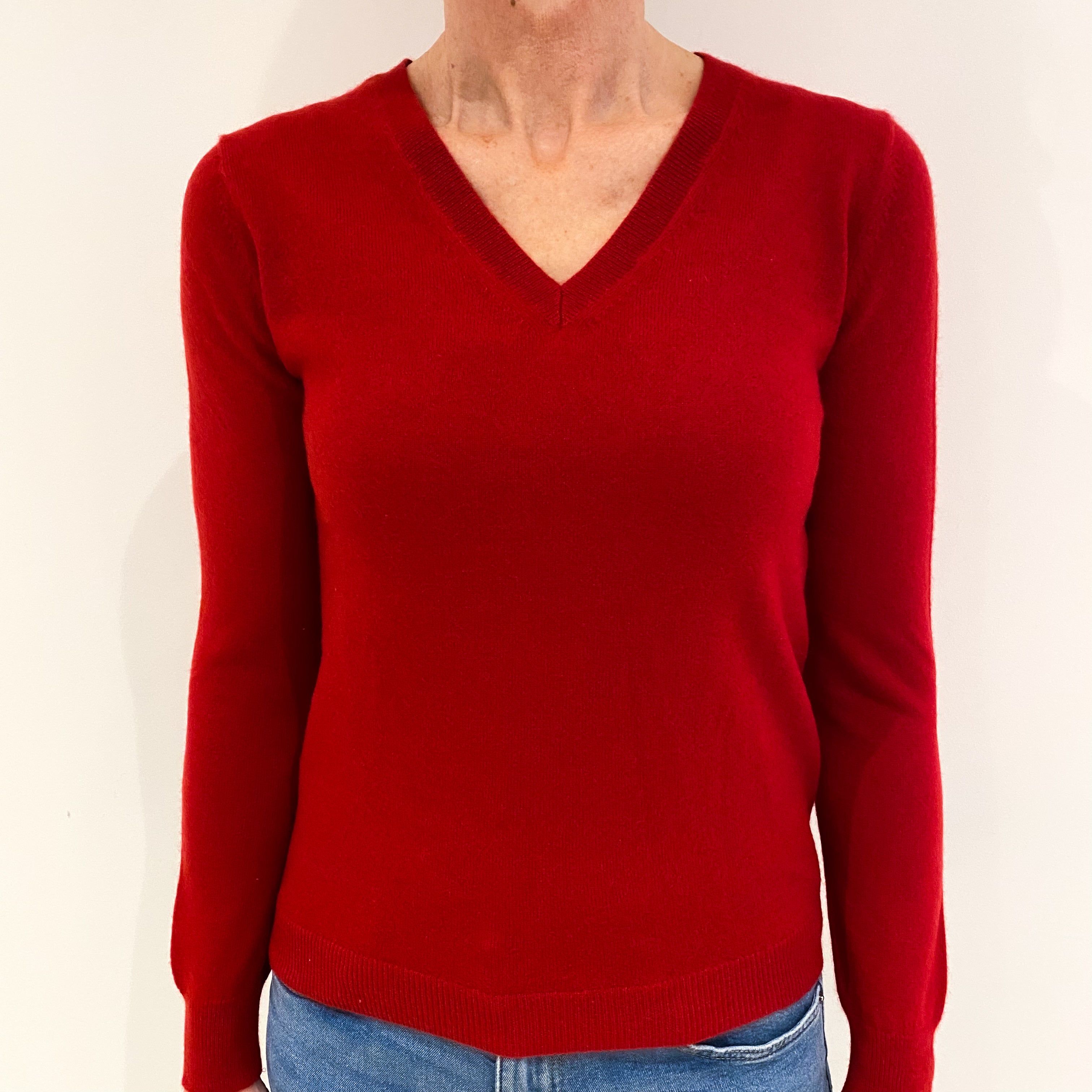 Scarlett Red Cashmere V Neck Jumper Small