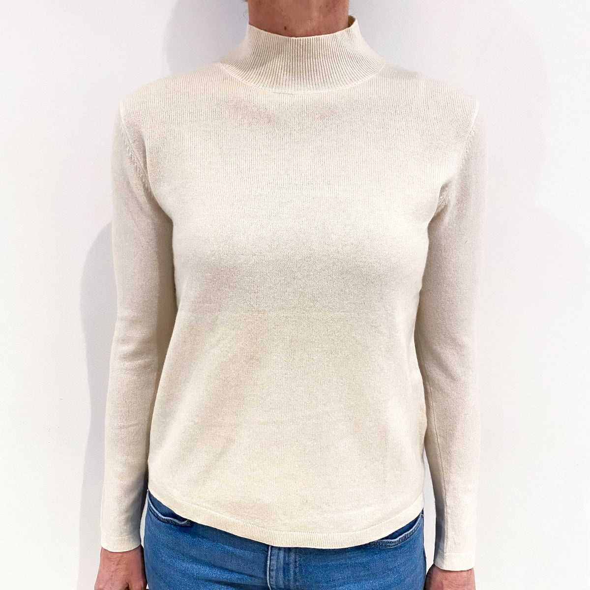 Ivory White Cashmere Turtle Neck Jumper Small