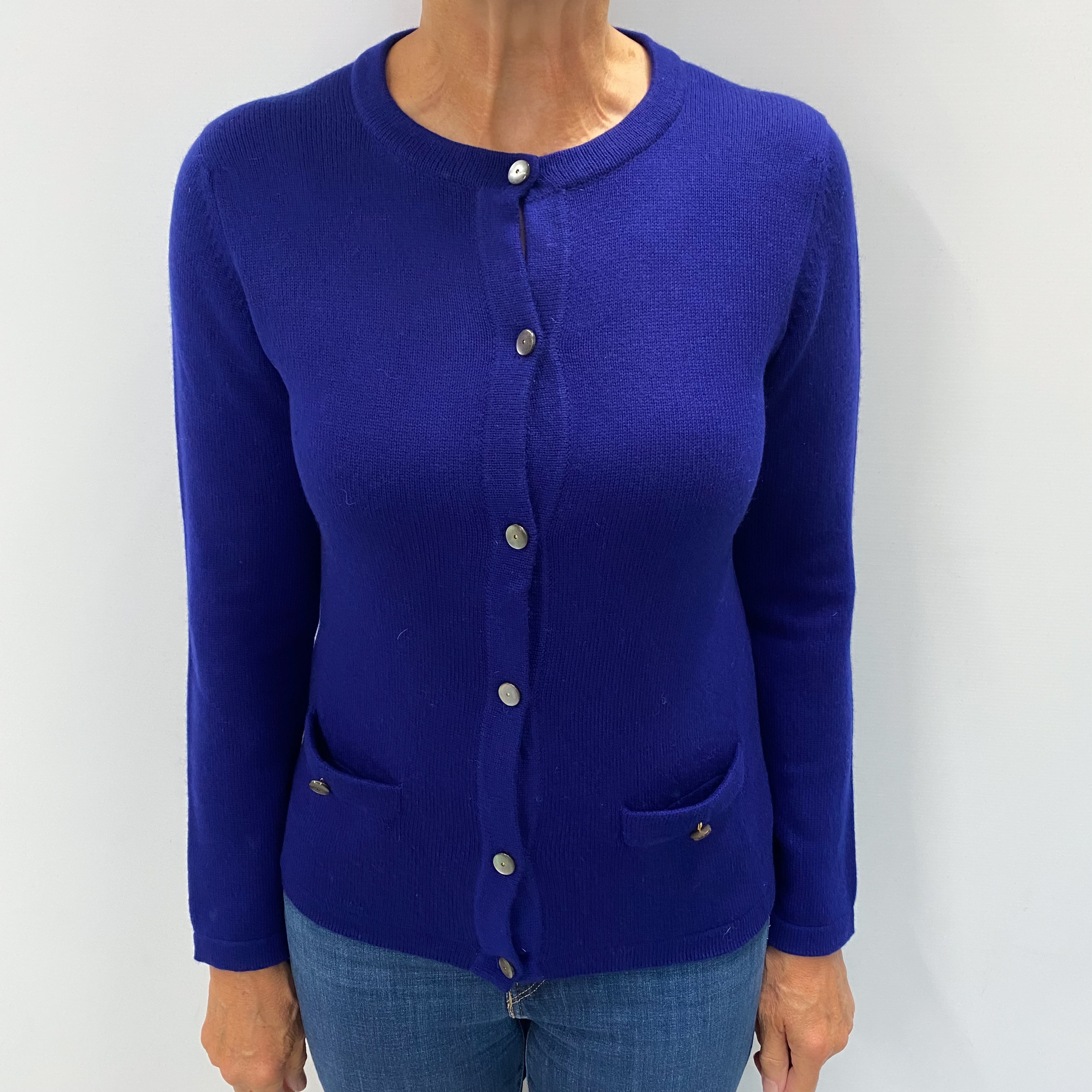 Scottish Indigo Purple Cashmere Crew Neck Cardigan Medium