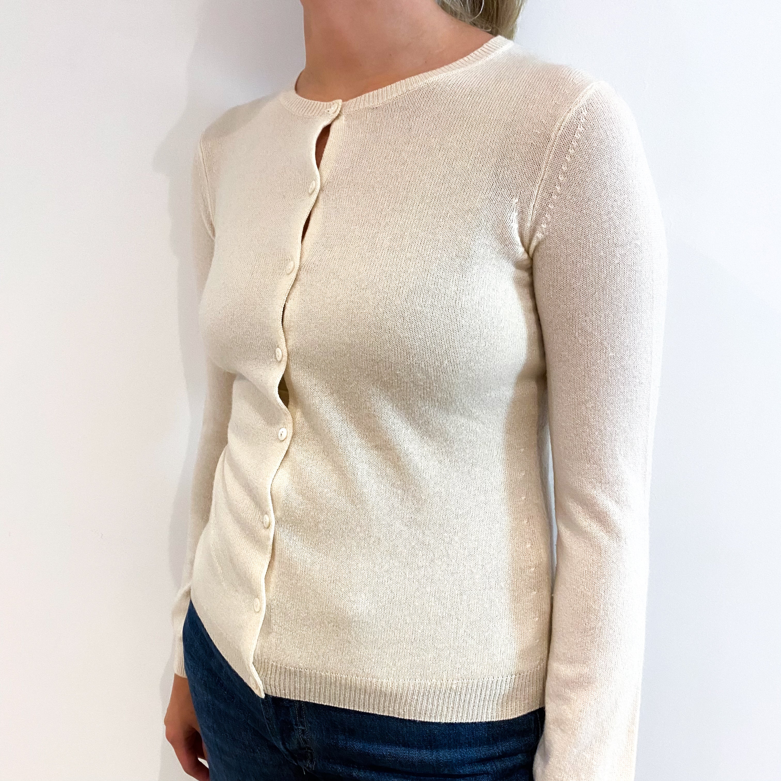 Cream Cashmere Crew Neck Cardigan Small