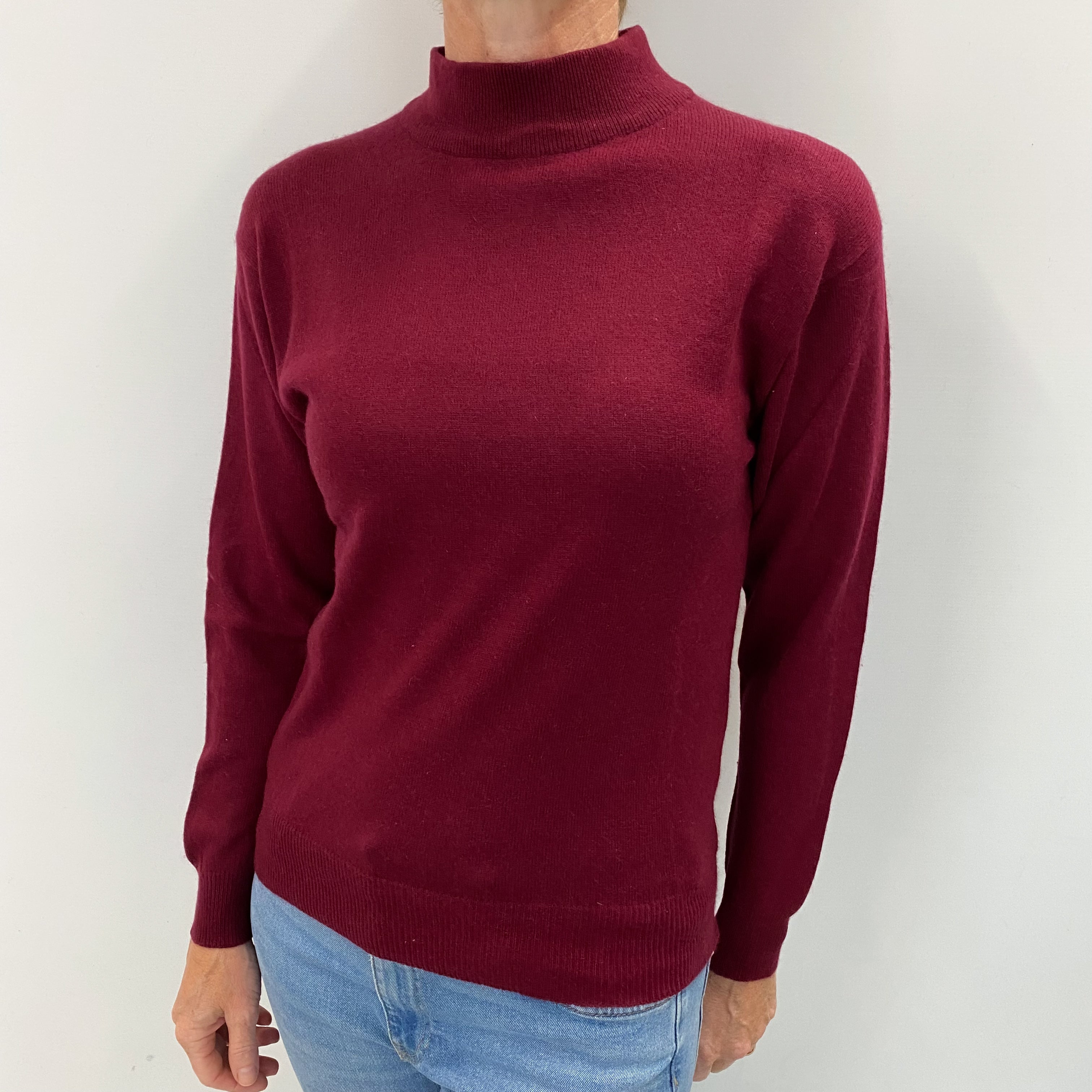 Burgundy Red Cashmere Polo Neck Jumper Small