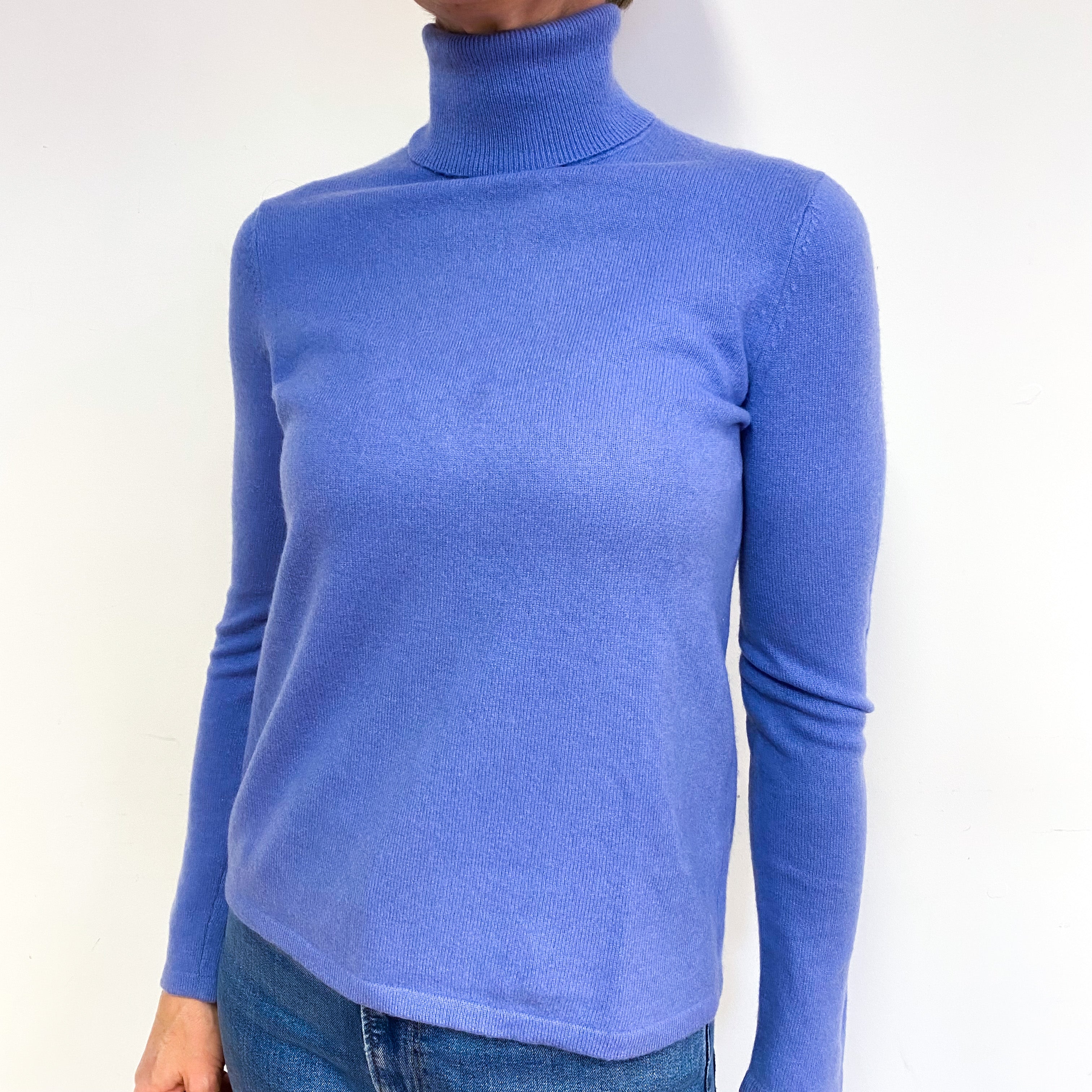 Cashmere Periwinkle Blue Polo Neck Jumper Medium