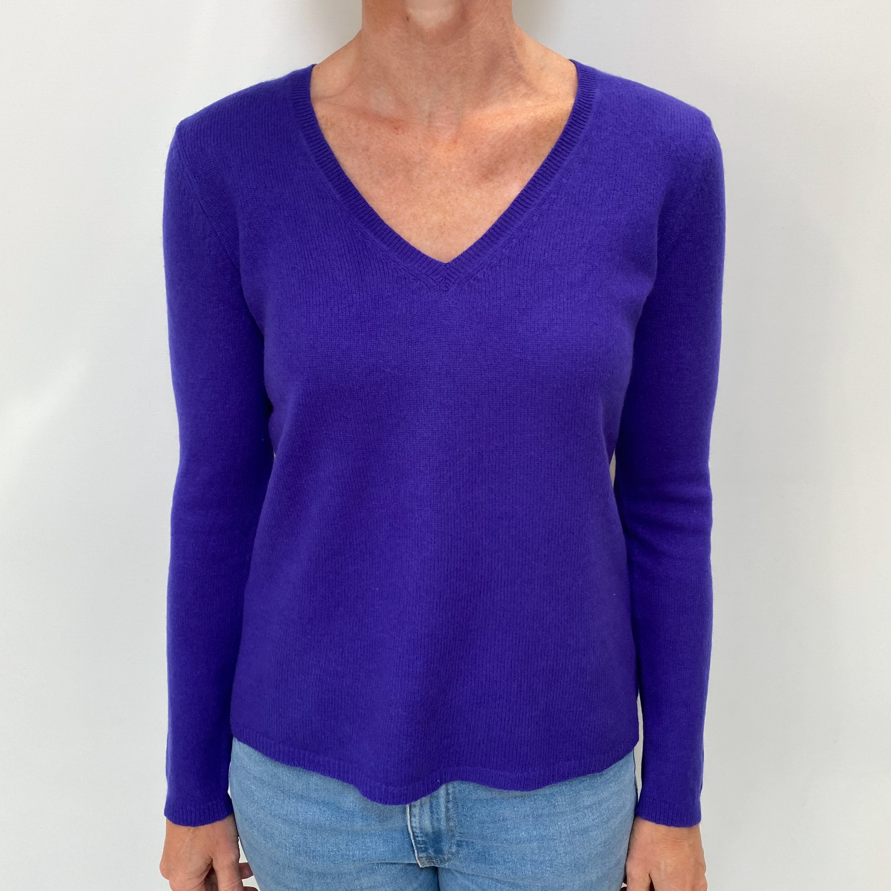 Electric Purple Cashmere V Neck Jumper Small