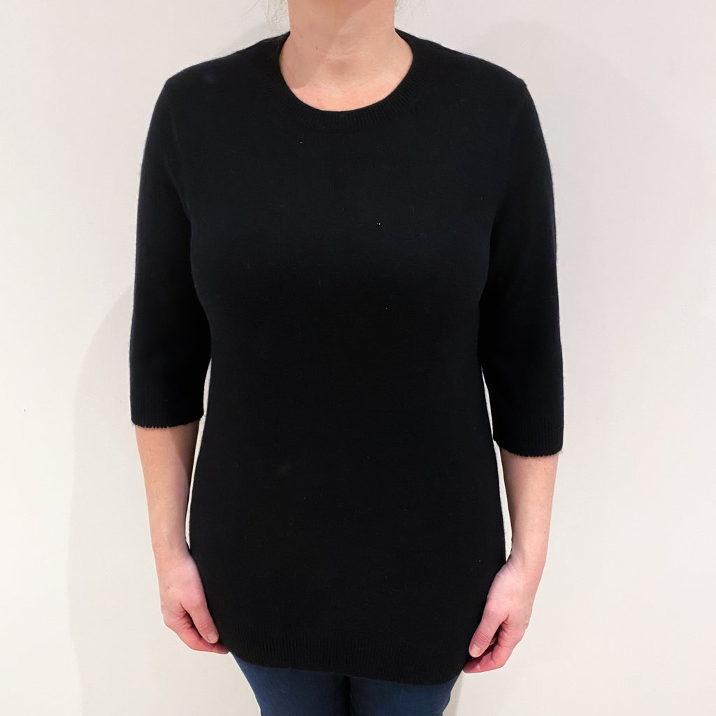Black 1/2 Sleeve Cashmere Crew Neck Jumper Large