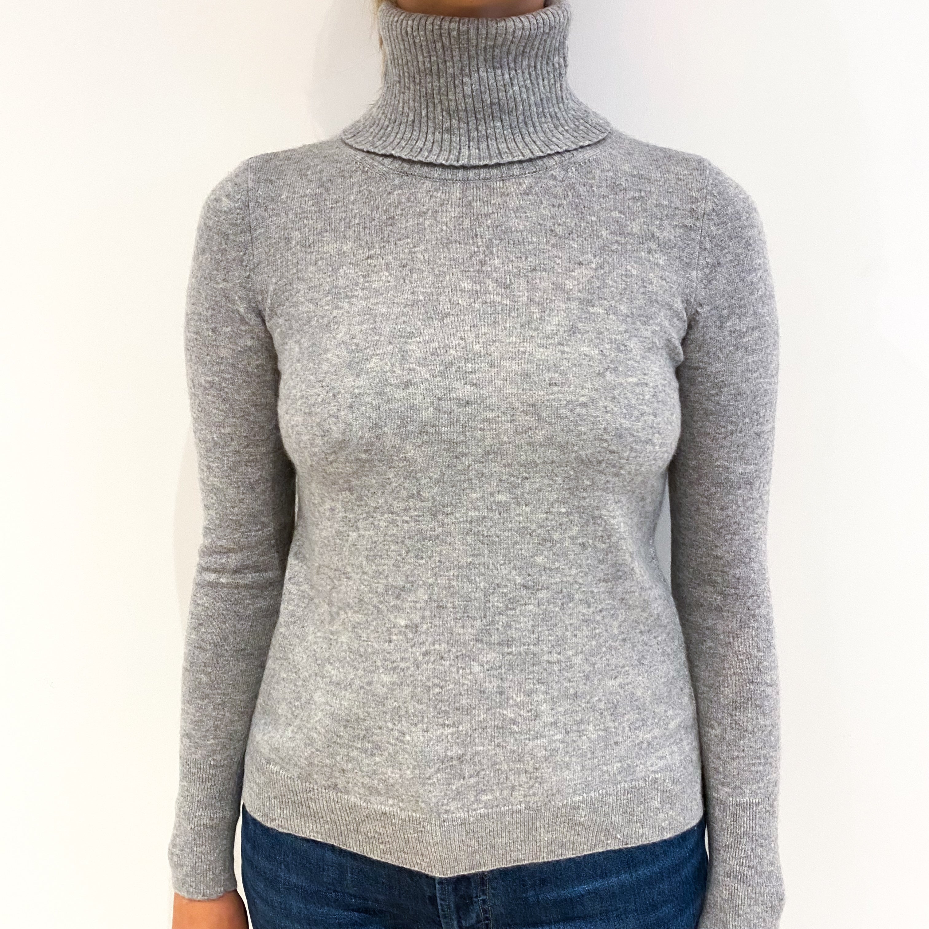 Smoke Grey Cashmere Polo Neck Jumper Small