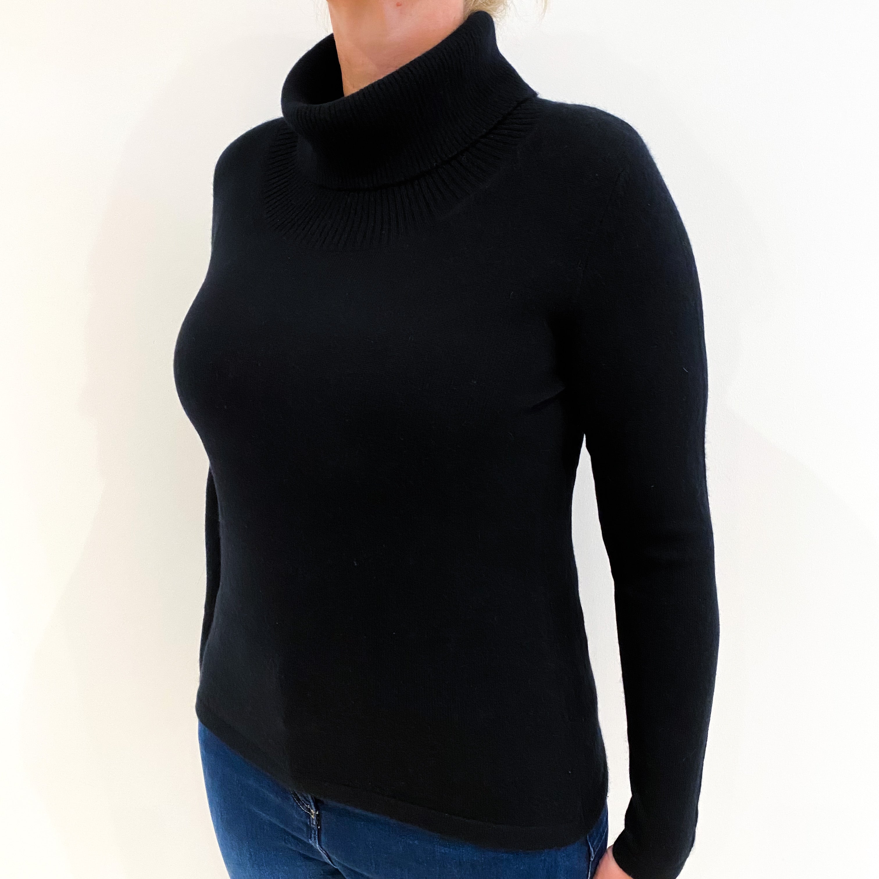 Black Cashmere Polo Neck Jumper Large