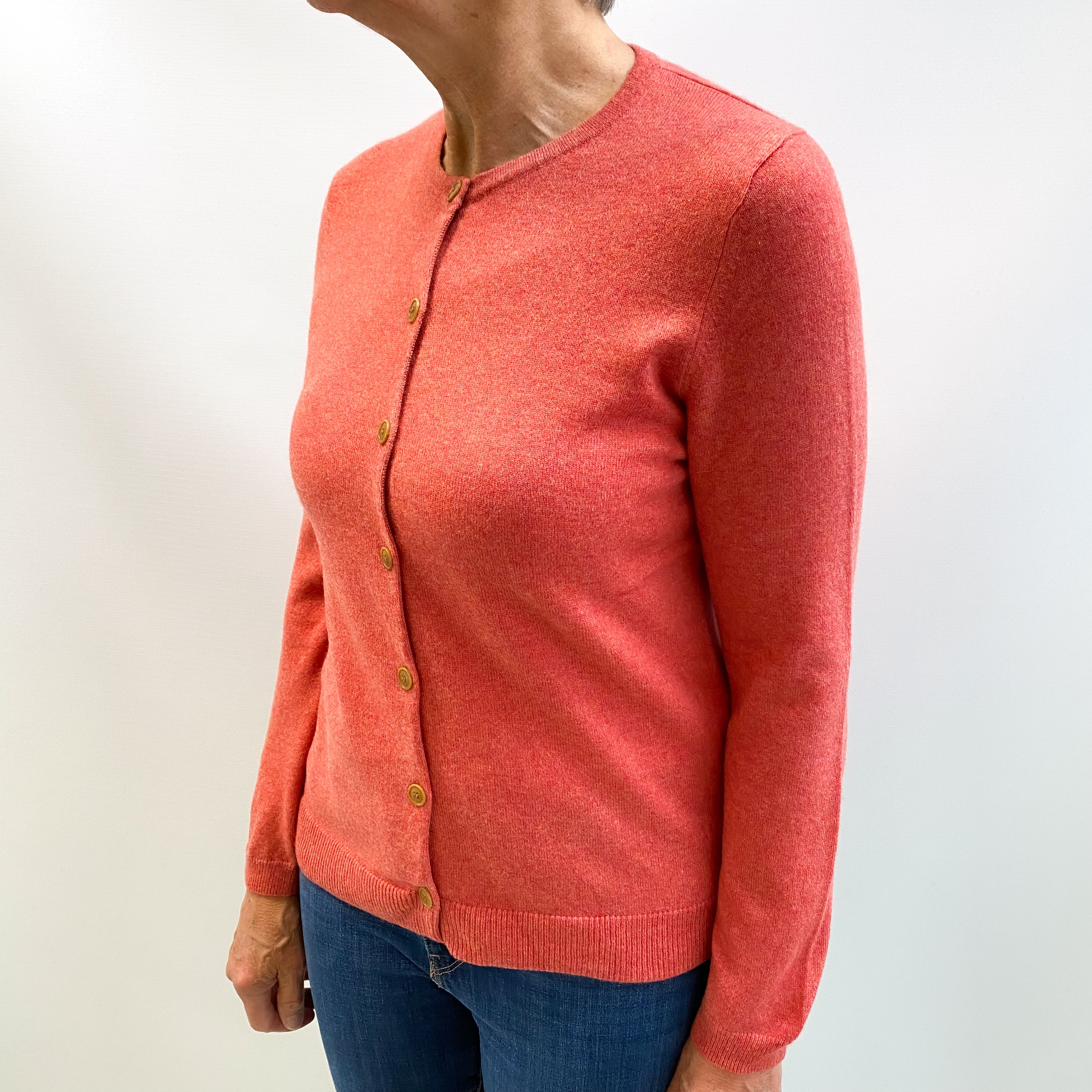 Sunset Red Cashmere Crew Neck Cardigan Medium