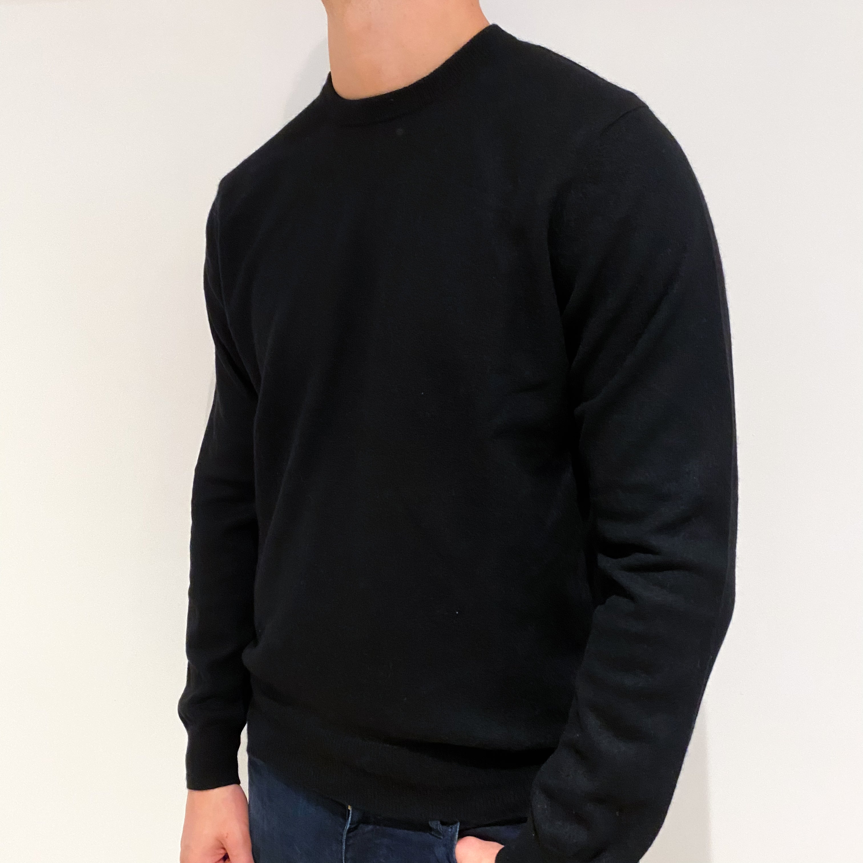 Men's Black Cashmere Crew Neck Jumper Extra Large