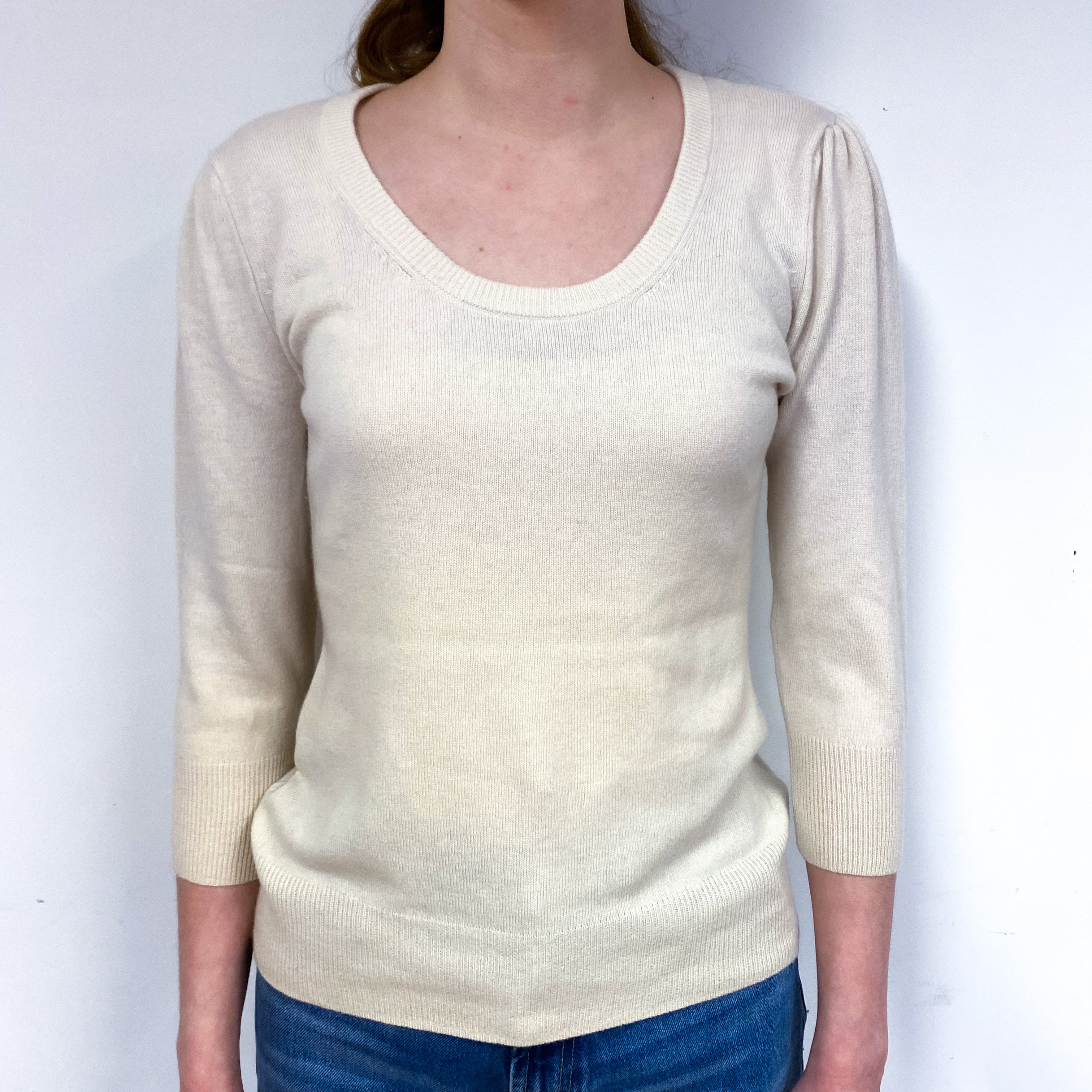 Cream 3/4 Sleeve Cashmere Crew Neck Jumper Extra Small