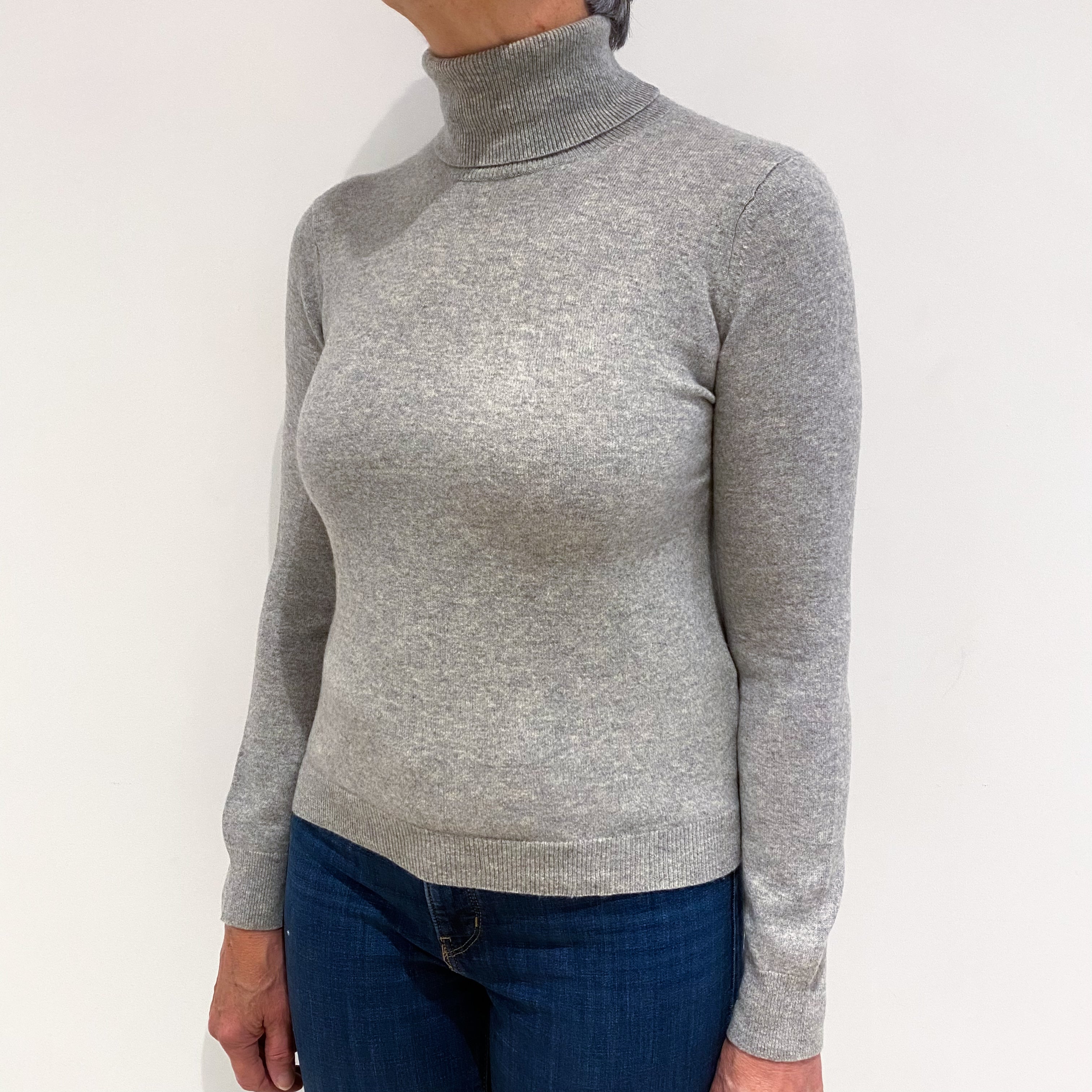 Smoke Grey Cashmere Polo Neck Jumper Medium