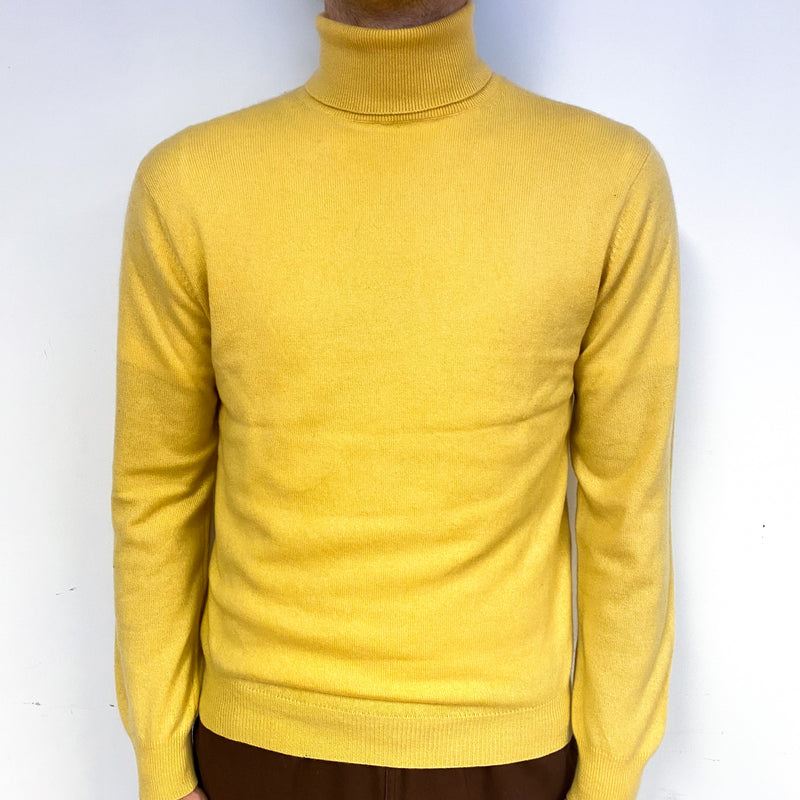 Men's Custard Yellow Cashmere Polo Neck Jumper Medium