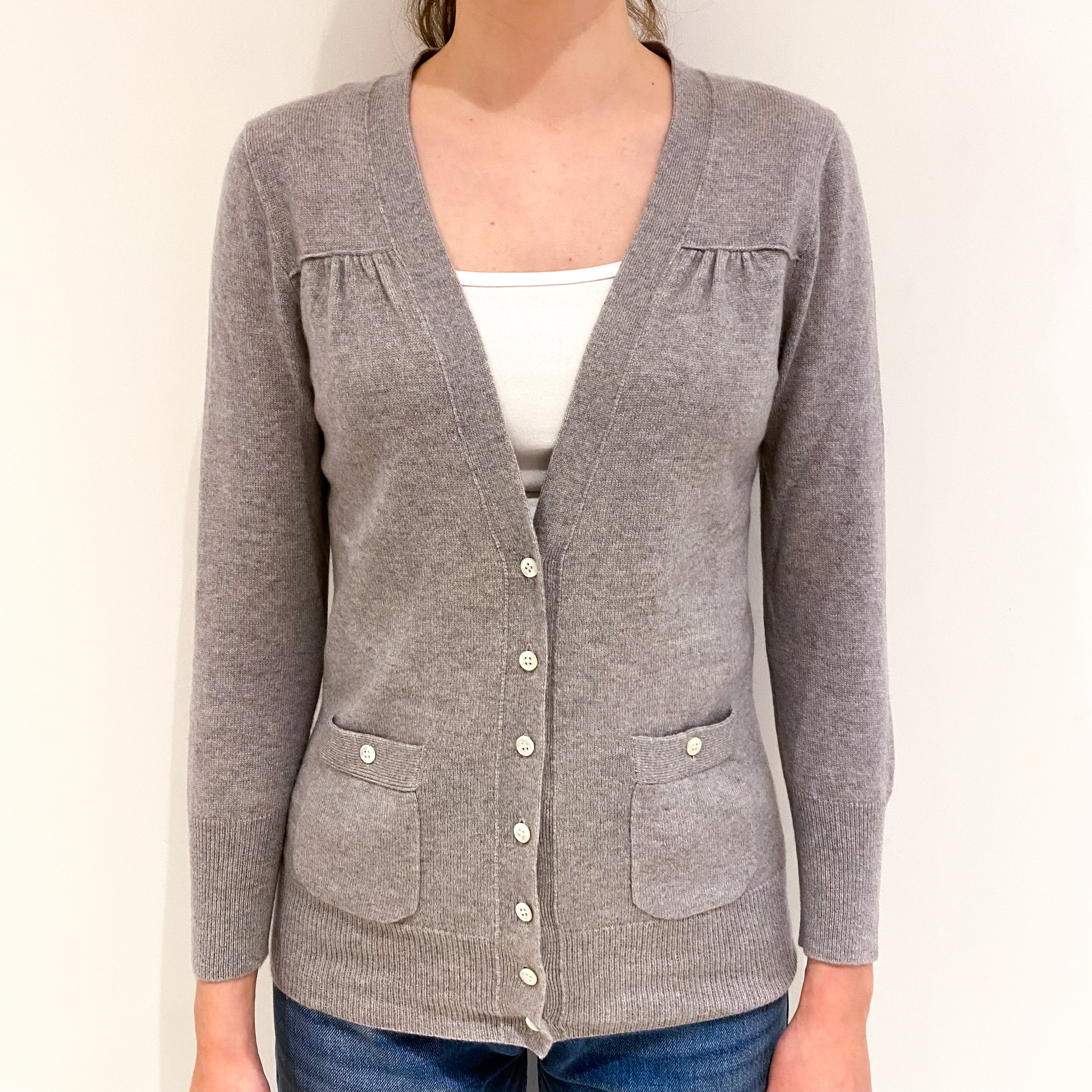 Dusty Grey Cashmere V-Neck Cardigan Extra Small