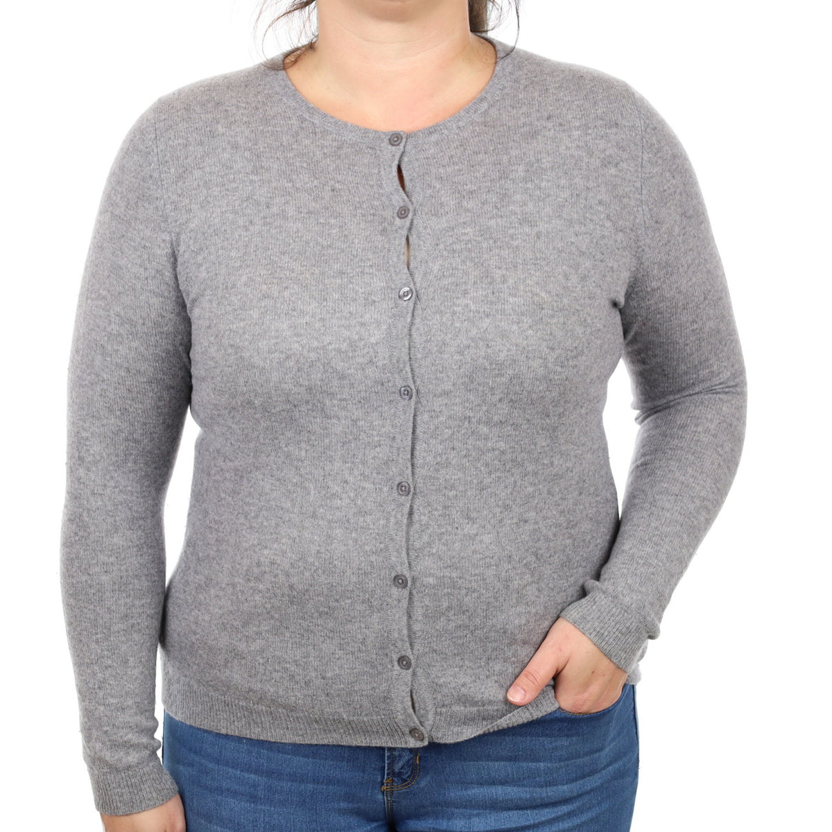 Smoke Grey Cashmere Crew Neck Cardigan Large