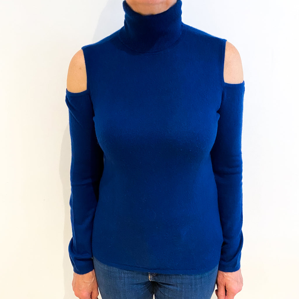 French Navy Cashmere Polo Neck Open Shoulder Jumper Medium