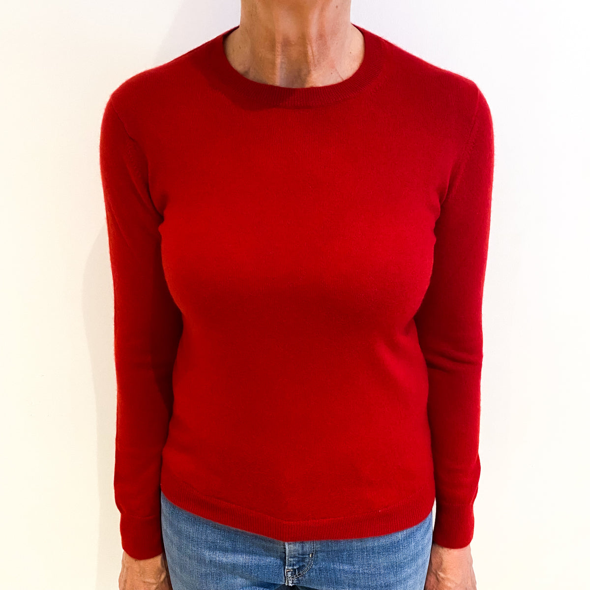 Scarlet Red Cashmere Crew Neck Jumper Medium