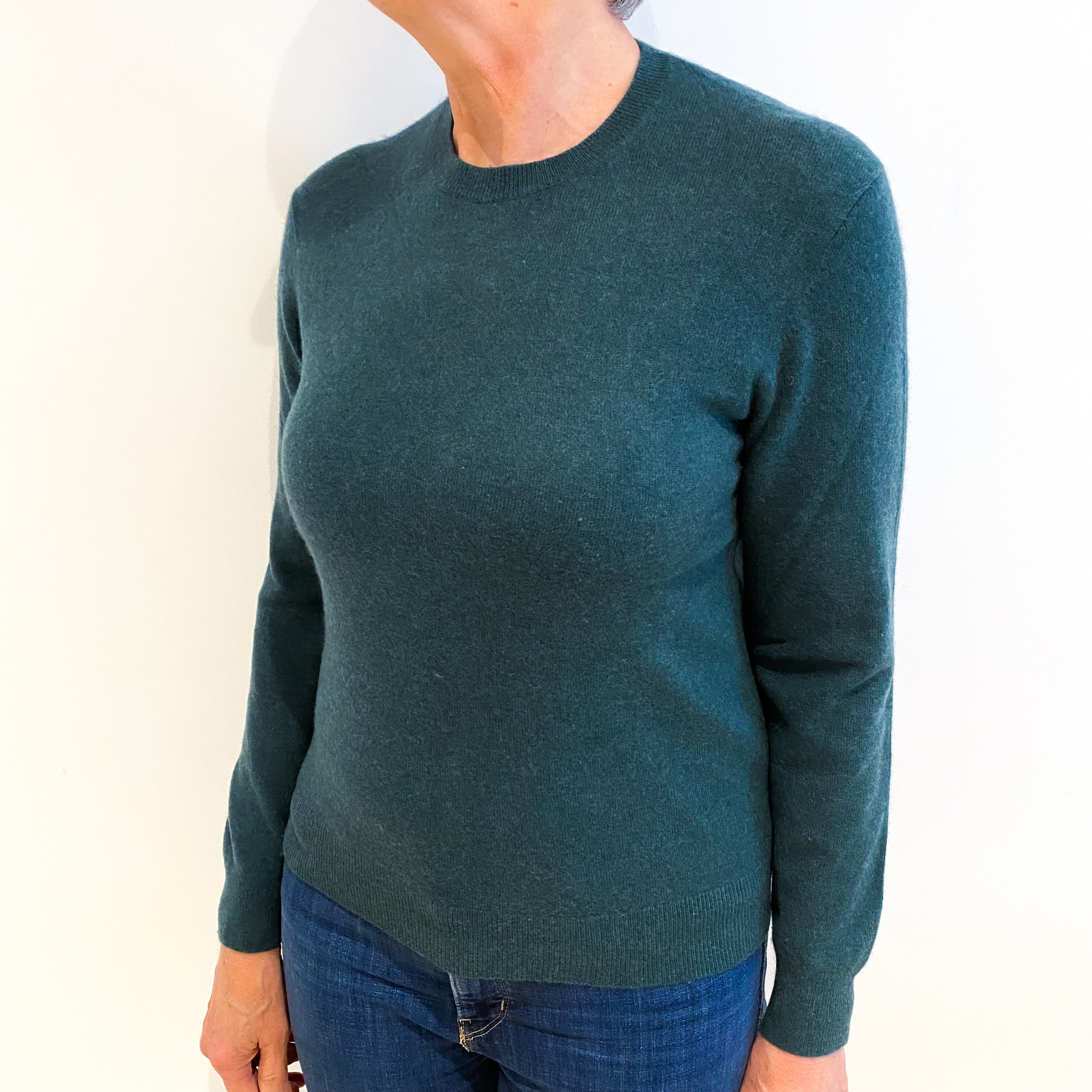 Spruce Green Cashmere Crew Neck Jumper Medium