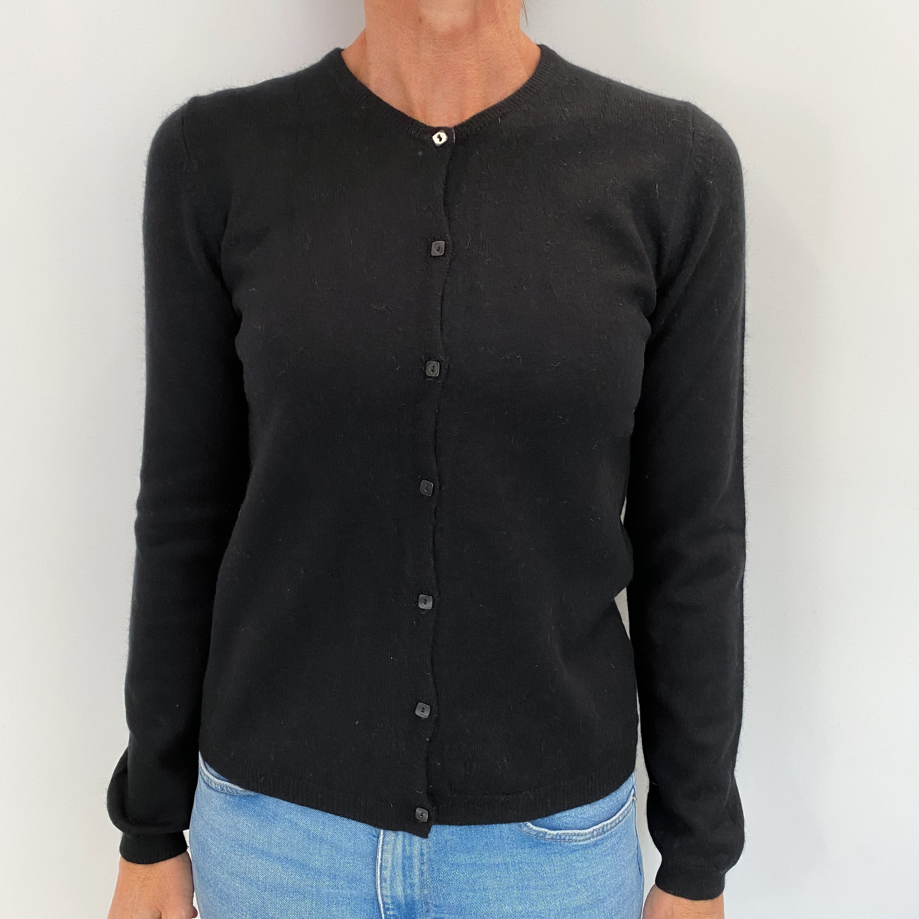 Black Cashmere Crew Neck Cardigan Small