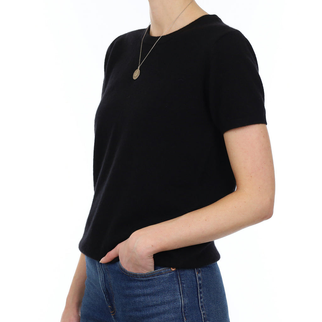 Brand New Black Cashmere Crew Neck T-Shirt Small UK 8-10