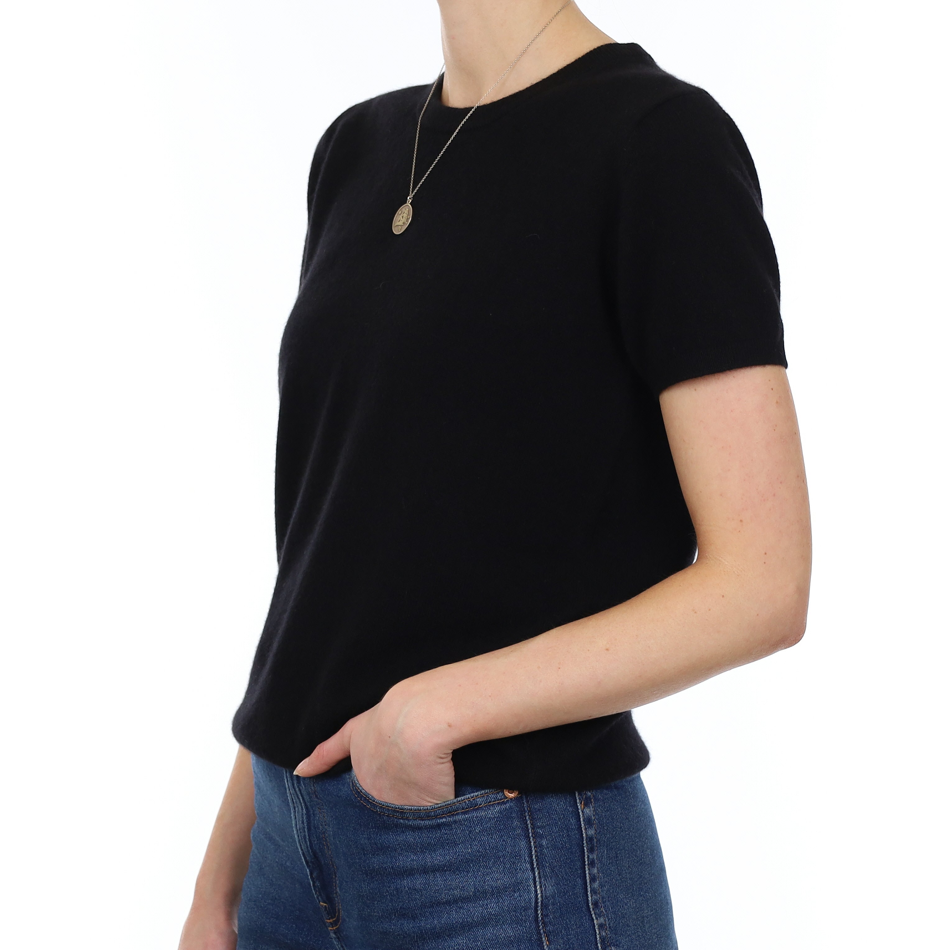 Brand New Black Cashmere Crew Neck T-Shirt Small UK 8-10