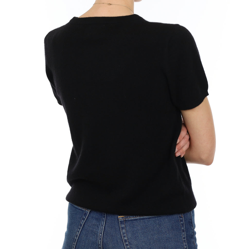 Brand New Black Cashmere Crew Neck T-Shirt Small UK 8-10
