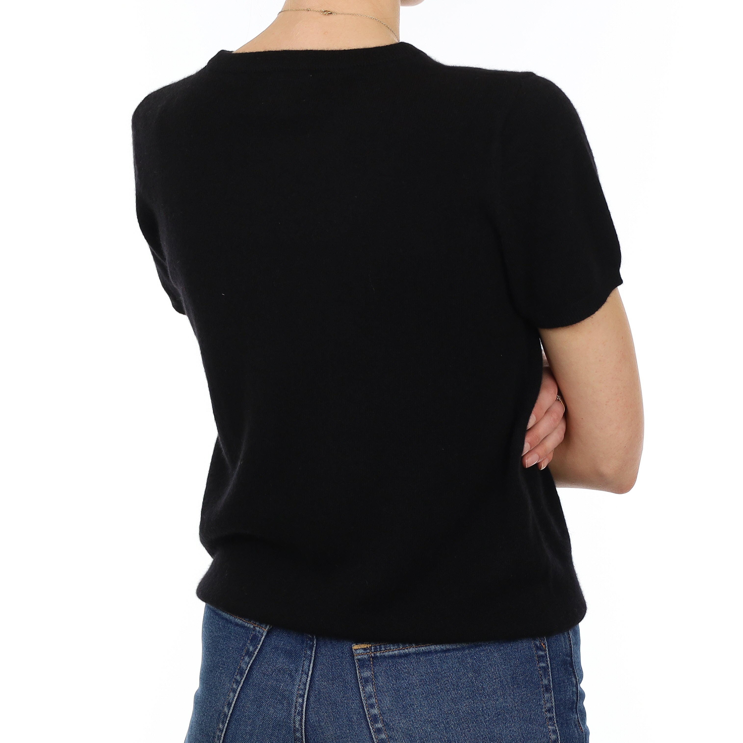 Brand New Black Cashmere Crew Neck T-Shirt Small UK 8-10