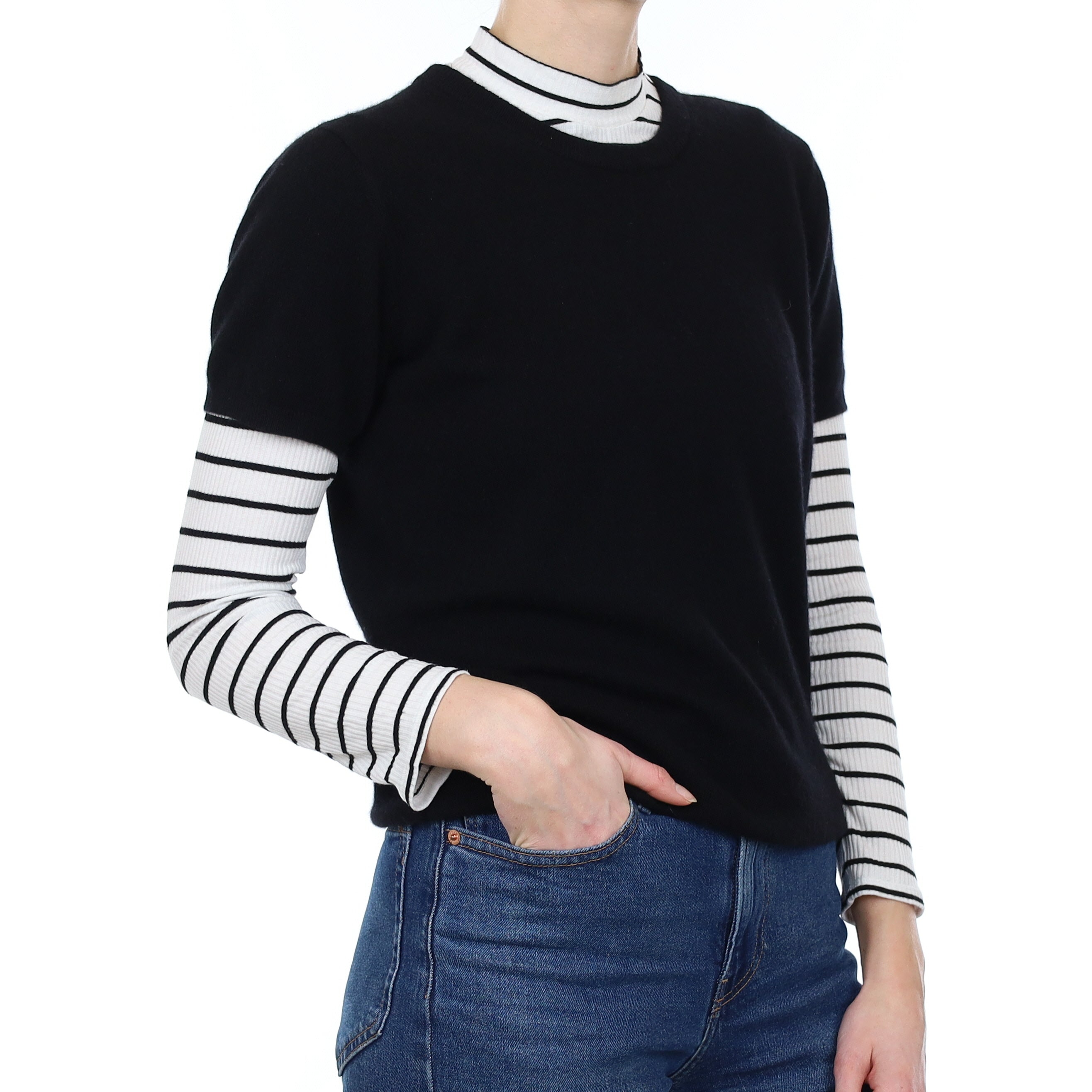 Brand New Black Cashmere Crew Neck T-Shirt Small UK 8-10