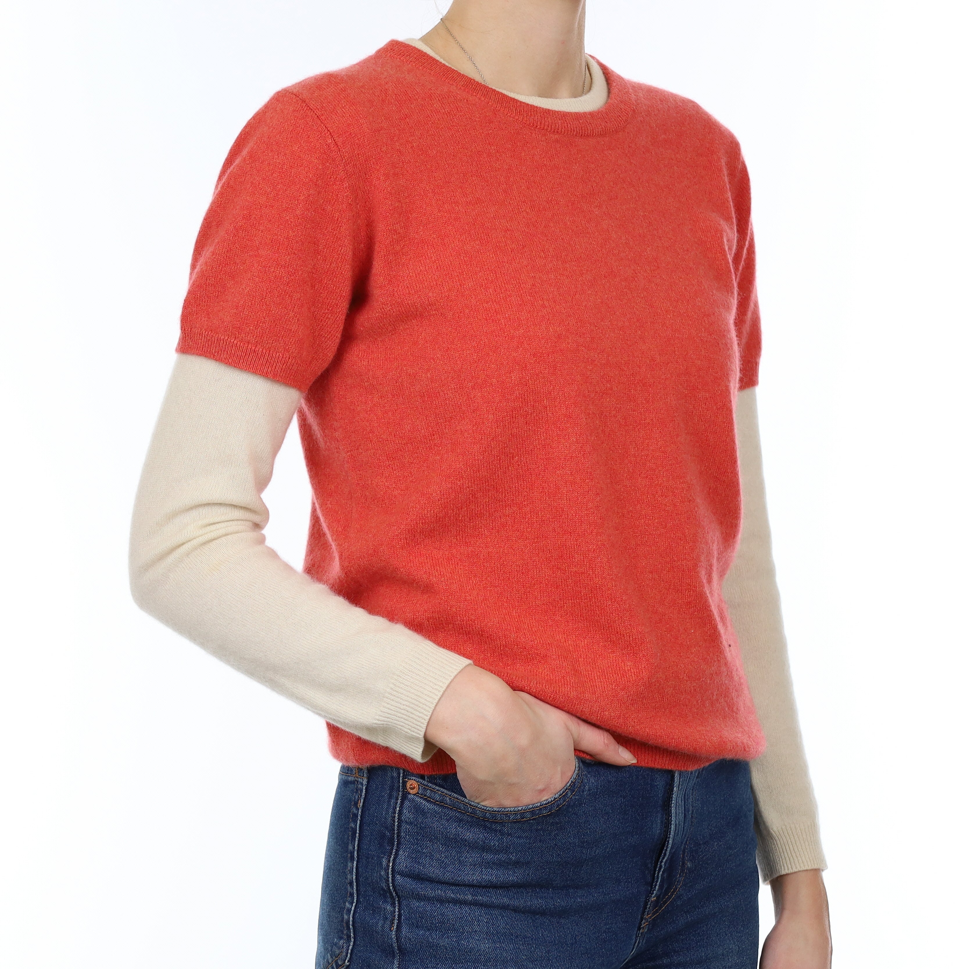 Brand New Watermelon Orange Cashmere Crew Neck T-Shirt Small UK 8-10