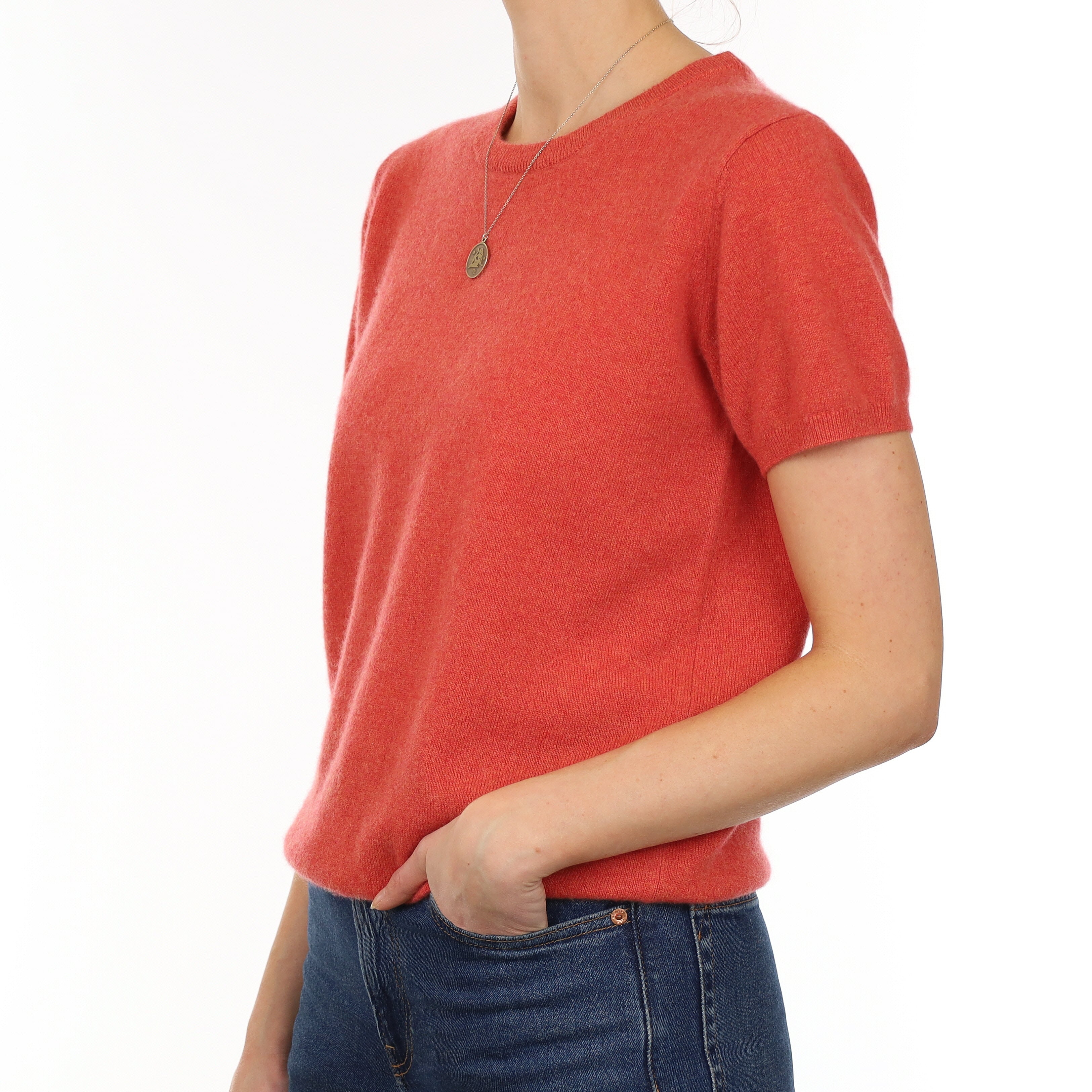 Brand New Watermelon Orange Cashmere Crew Neck T-Shirt Small UK 8-10