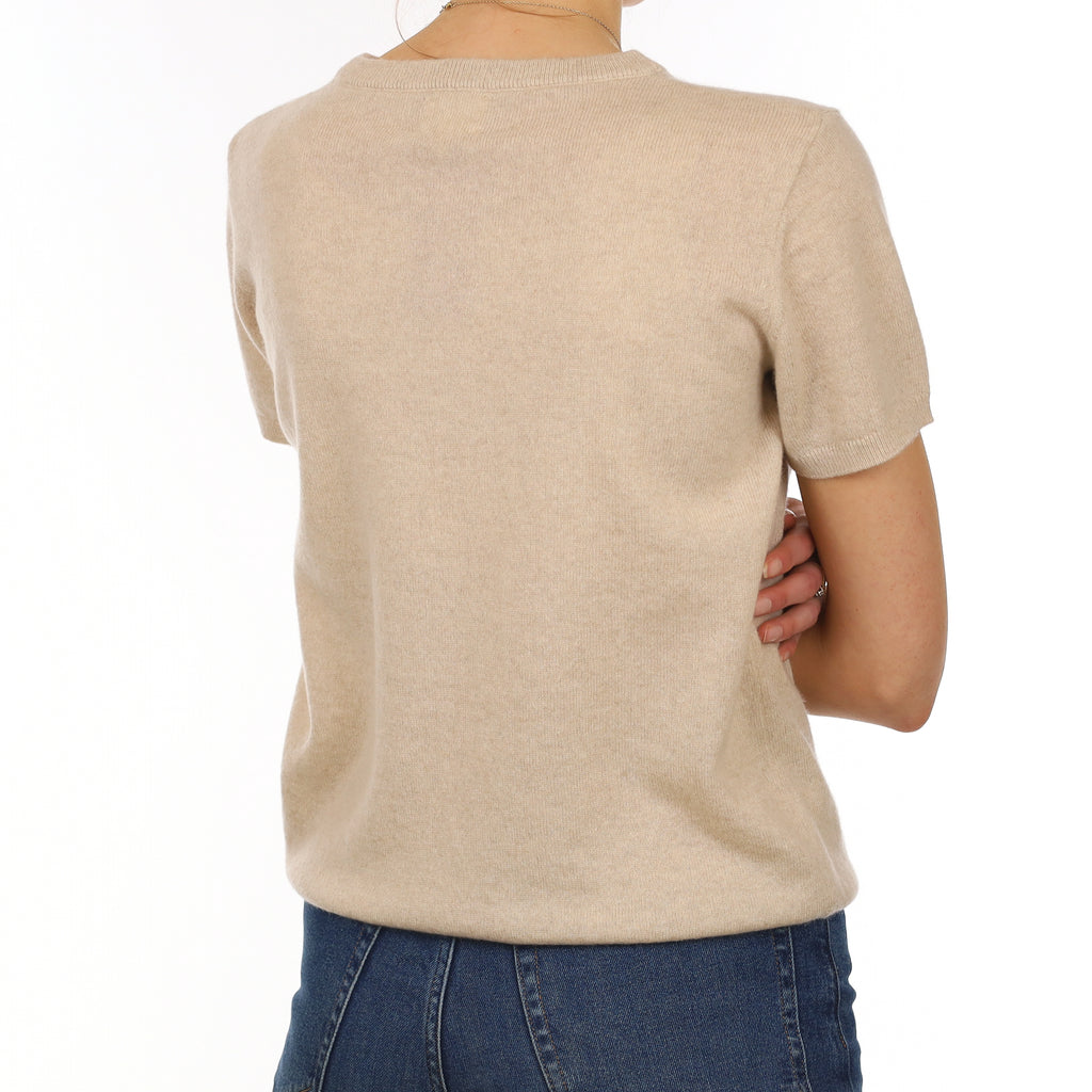 Brand New Sand Beige Cashmere Crew Neck T-Shirt Small UK 8-10