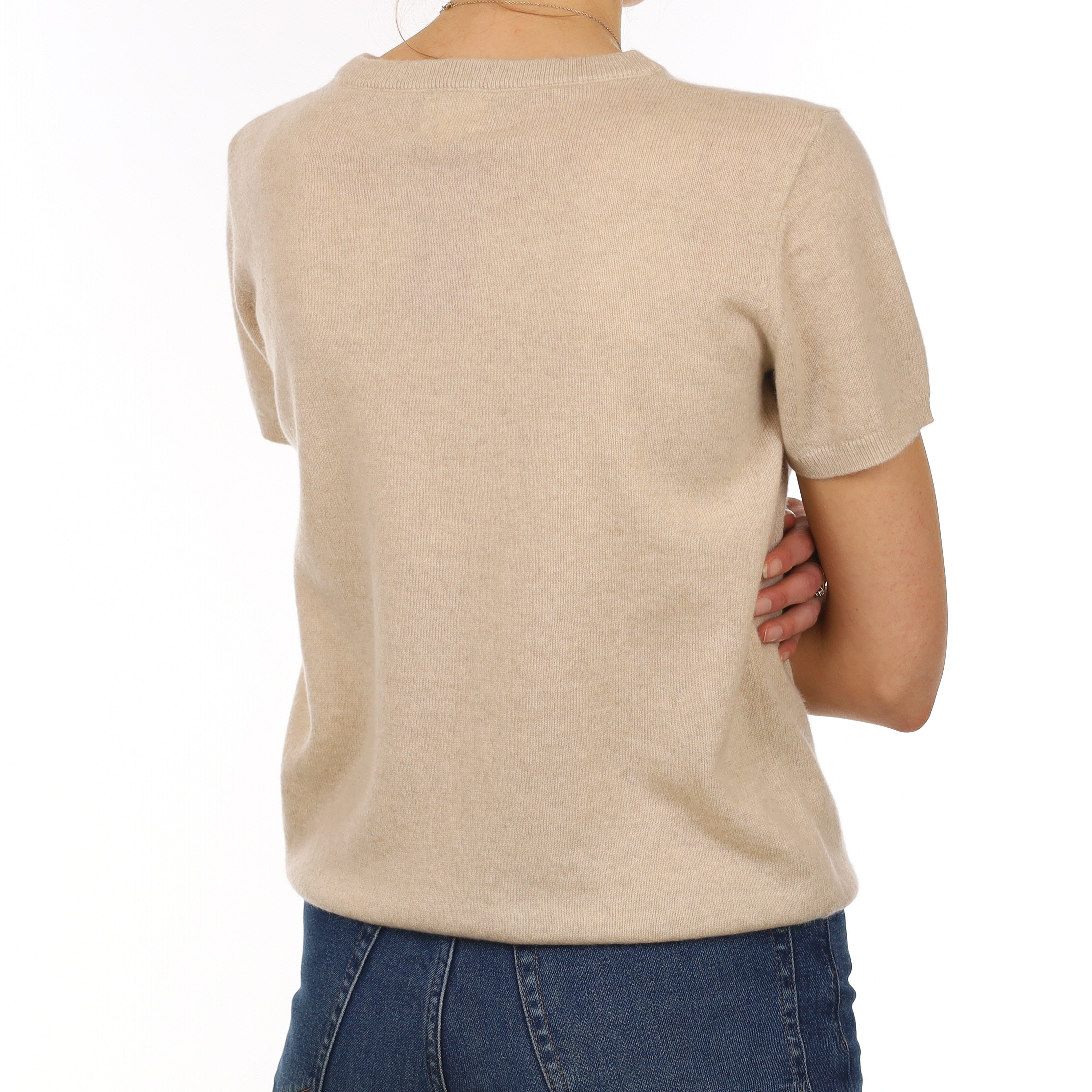 Brand New Sand Beige Cashmere Crew Neck T-Shirt Small UK 8-10