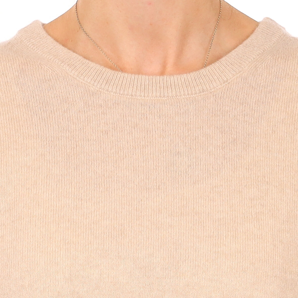Brand New Sand Beige Cashmere Crew Neck T-Shirt Medium UK 12-14