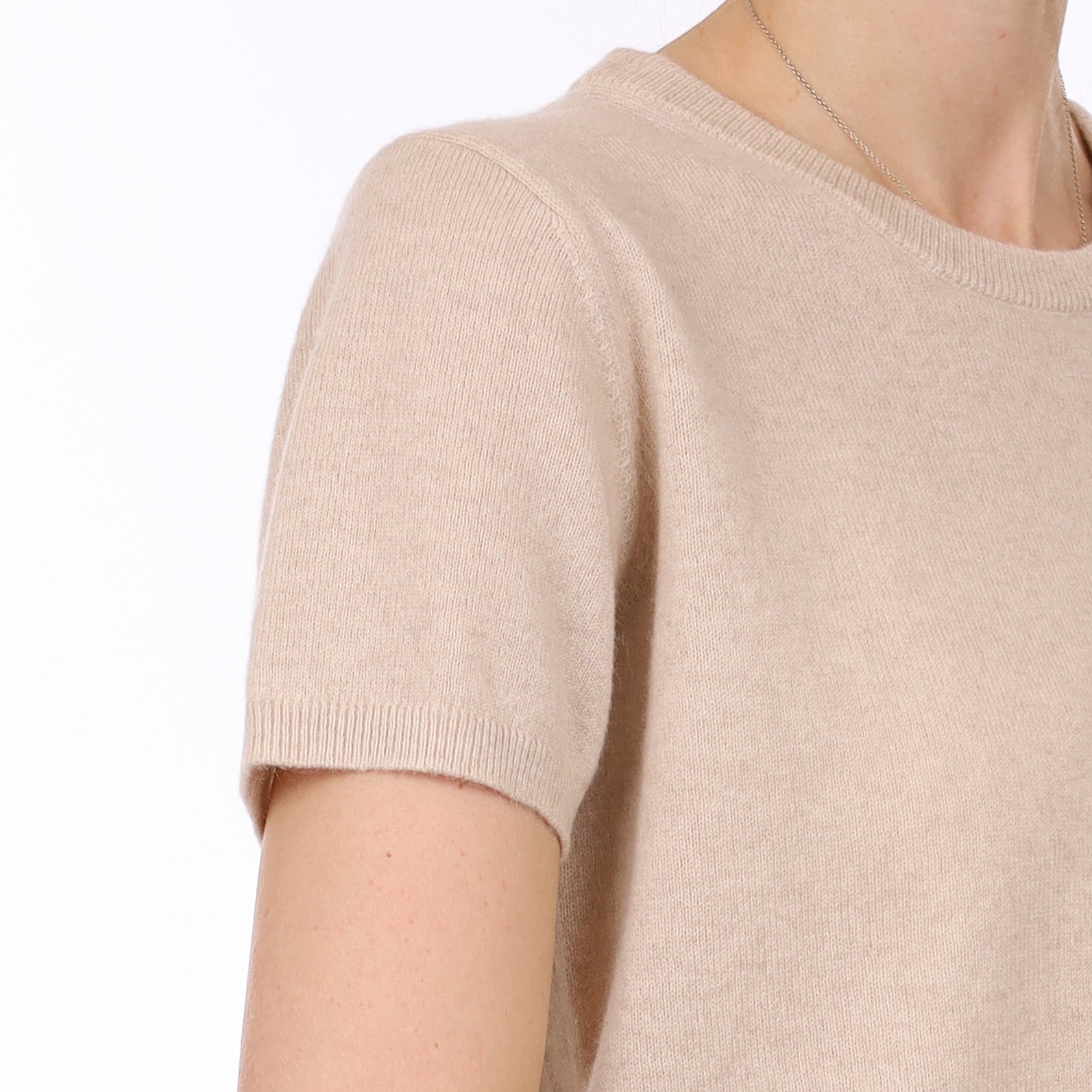 Brand New Sand Beige Cashmere Crew Neck T-Shirt Large UK 16-18