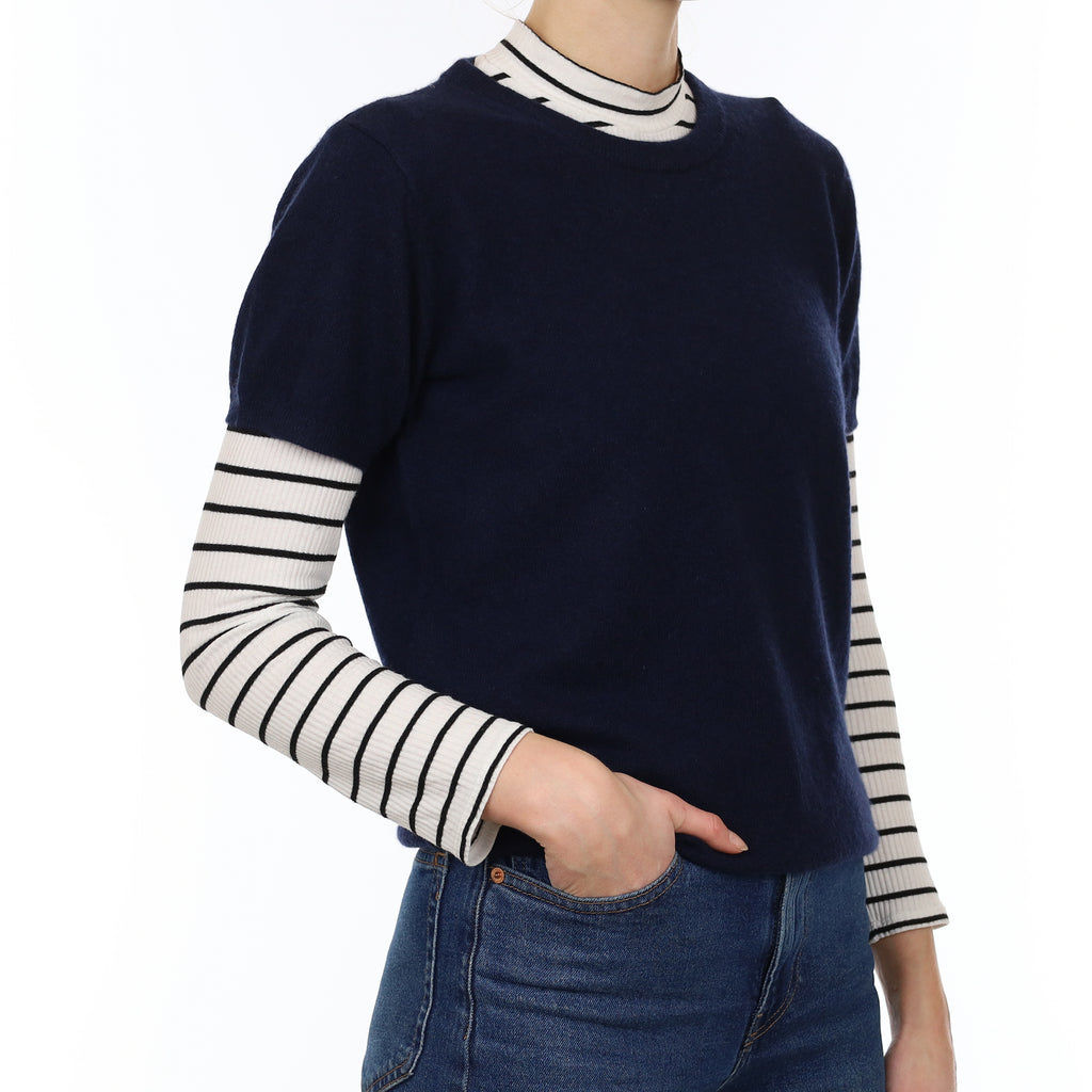 Brand New Navy Cashmere Crew Neck T-Shirt Small UK 8-10