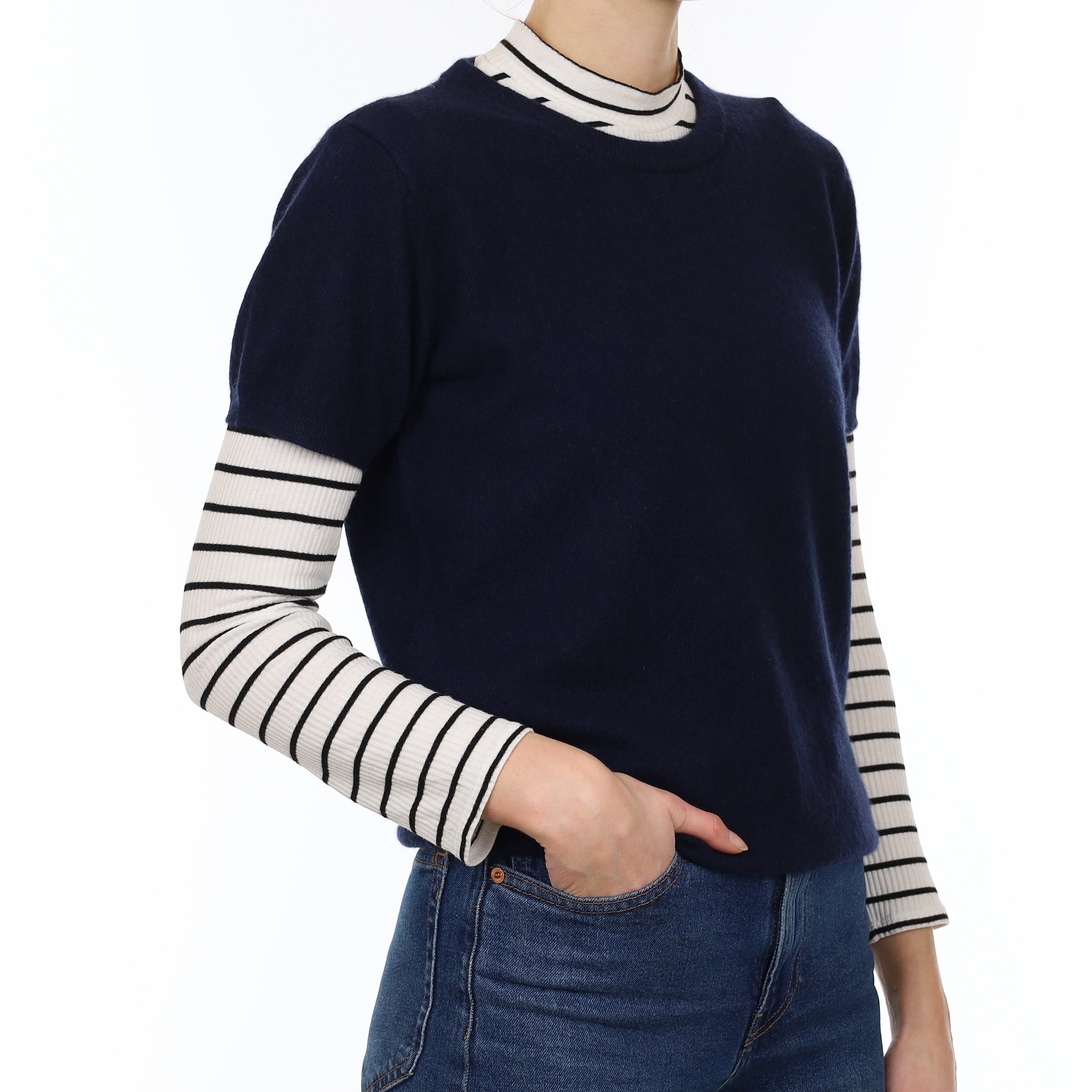 Brand New Navy Cashmere Crew Neck T-Shirt Small UK 8-10