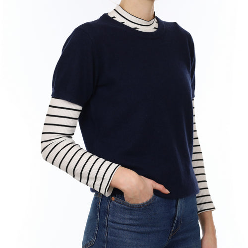 Brand New Navy Cashmere Crew Neck T-Shirt Small UK 8-10