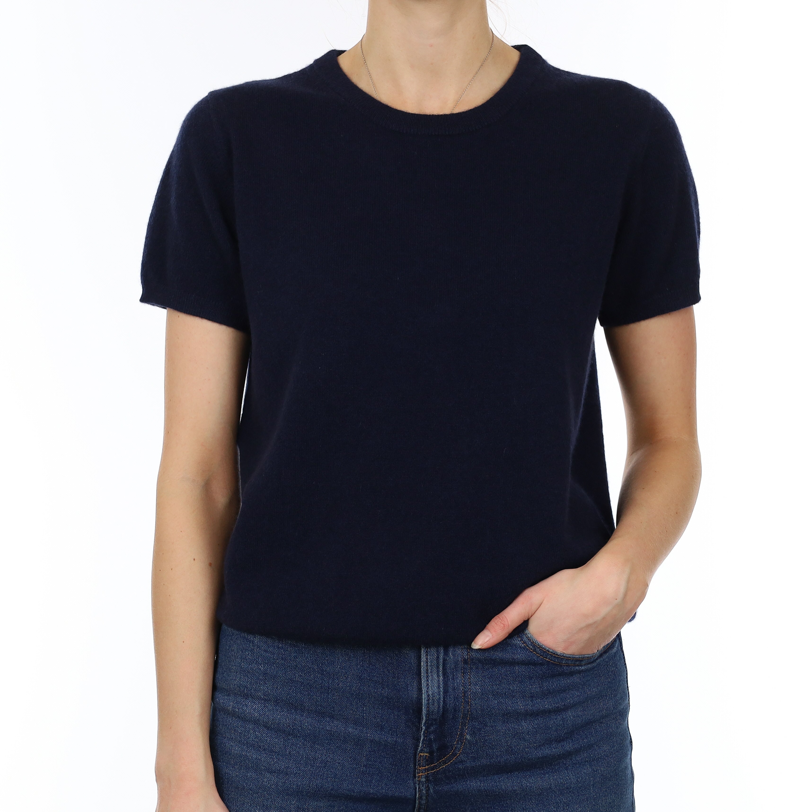 Brand New Navy Cashmere Crew Neck T-Shirt Small UK 8-10