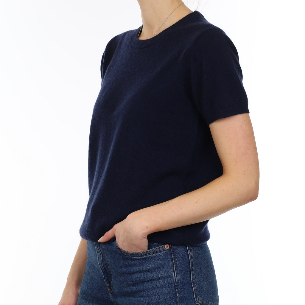 Brand New Navy Cashmere Crew Neck T-Shirt Small UK 8-10