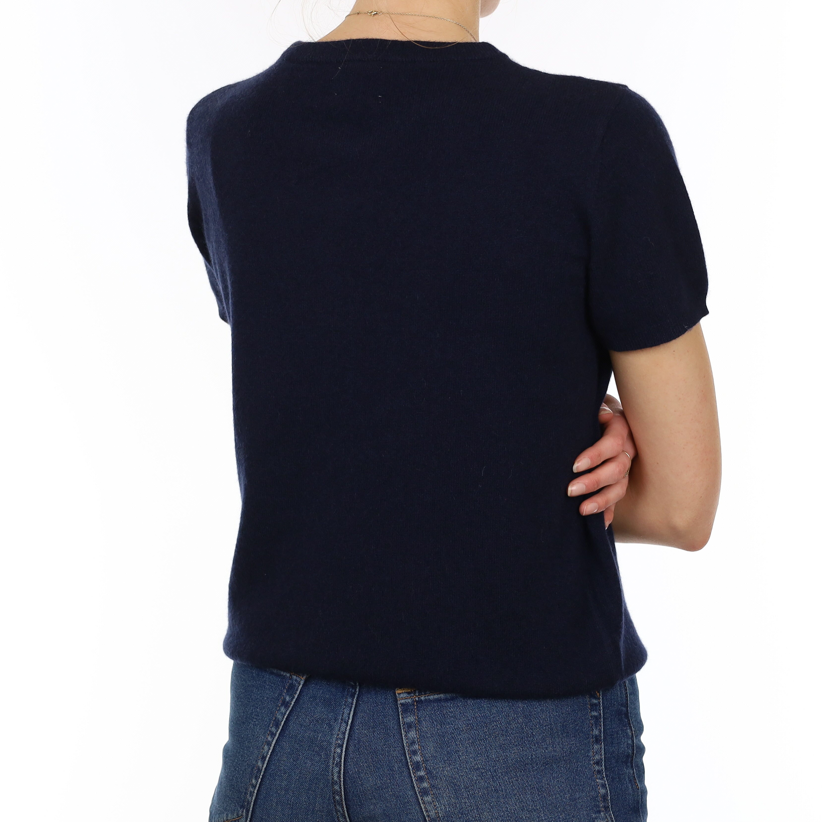 Brand New Navy Cashmere Crew Neck T-Shirt Small UK 8-10