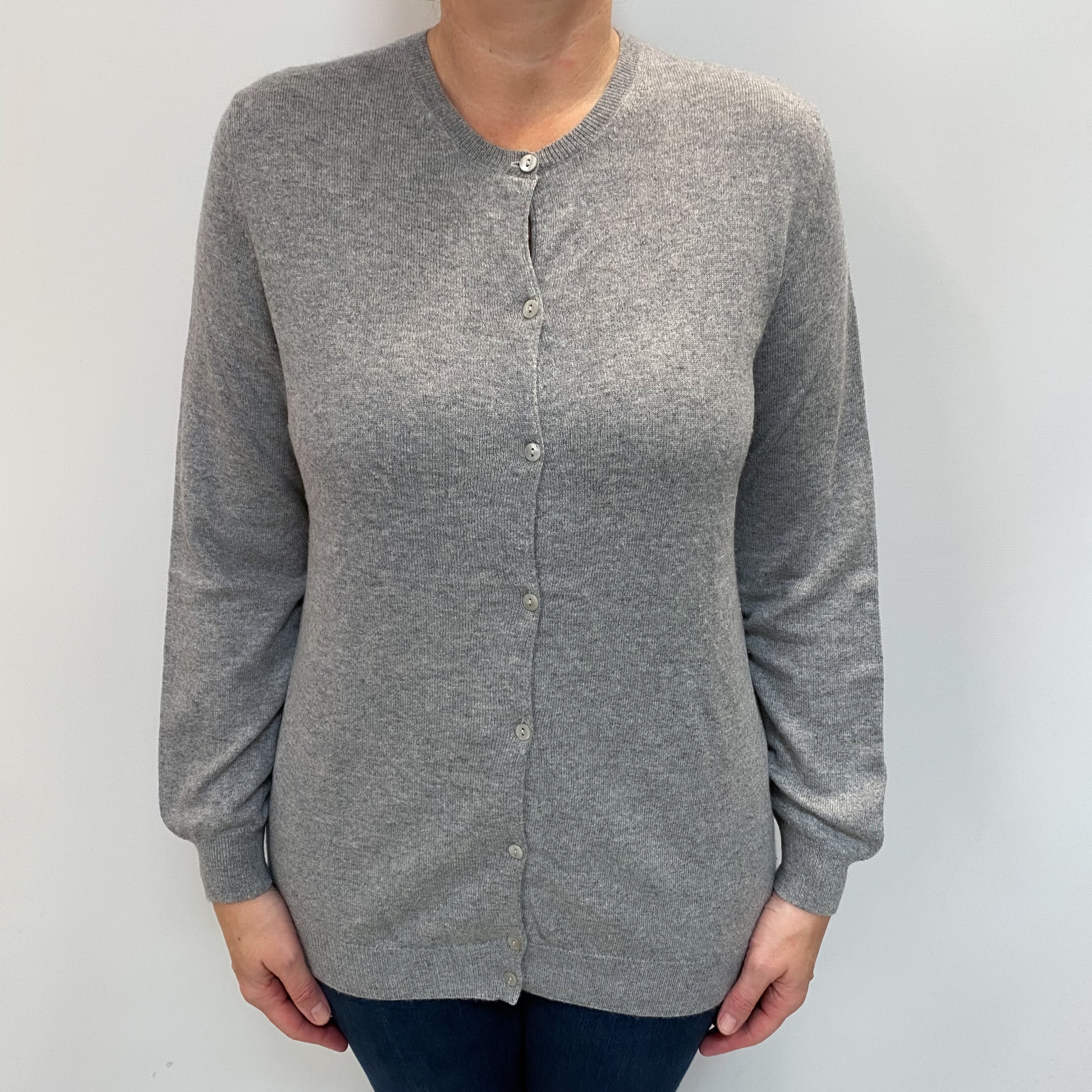 Smoke Grey Cashmere Crew Cardigan Large