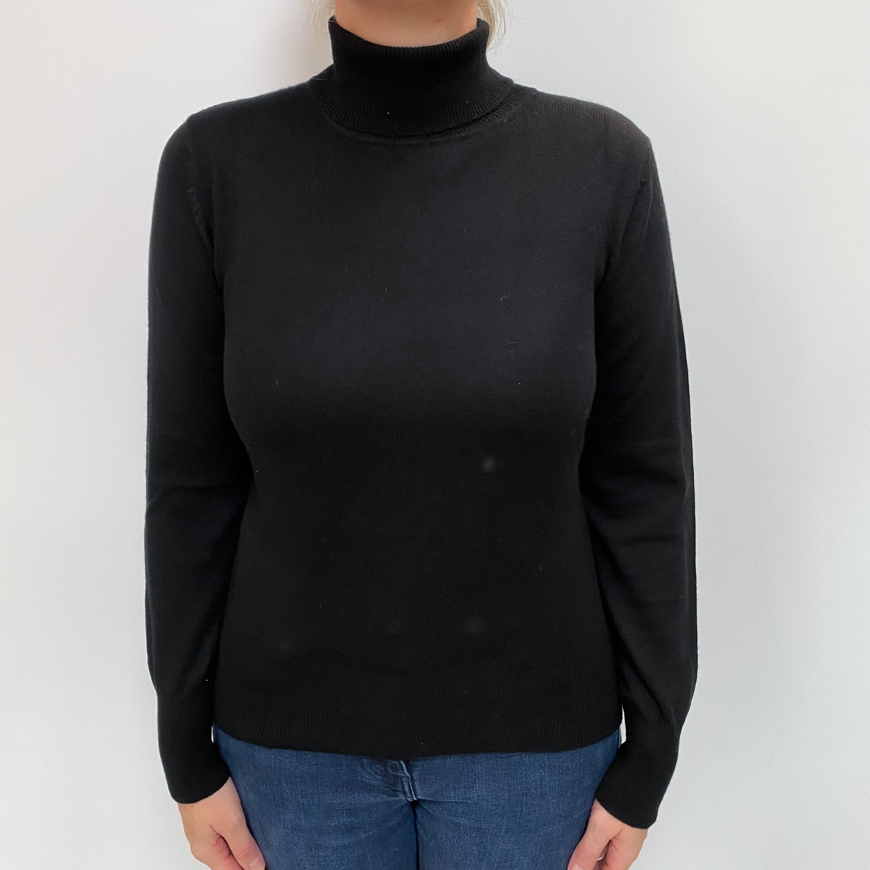 Black Cashmere Polo Neck Jumper Large