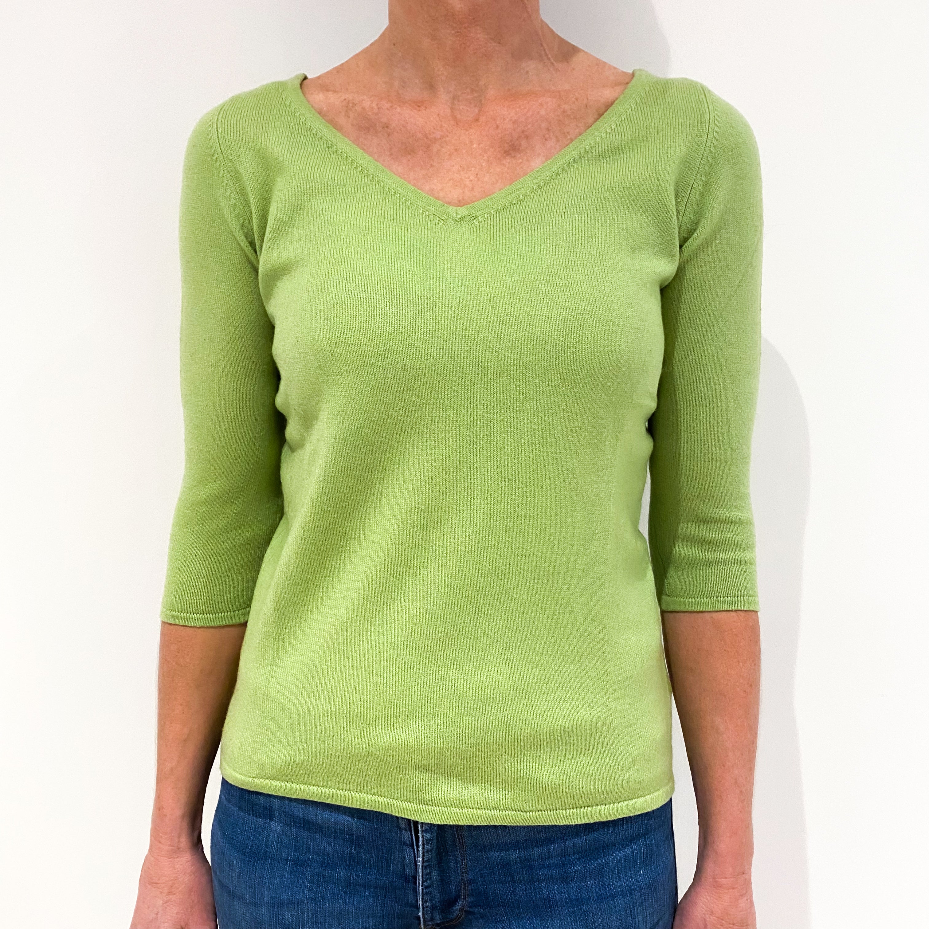 Lime Green Cashmere V-Neck Jumper Small